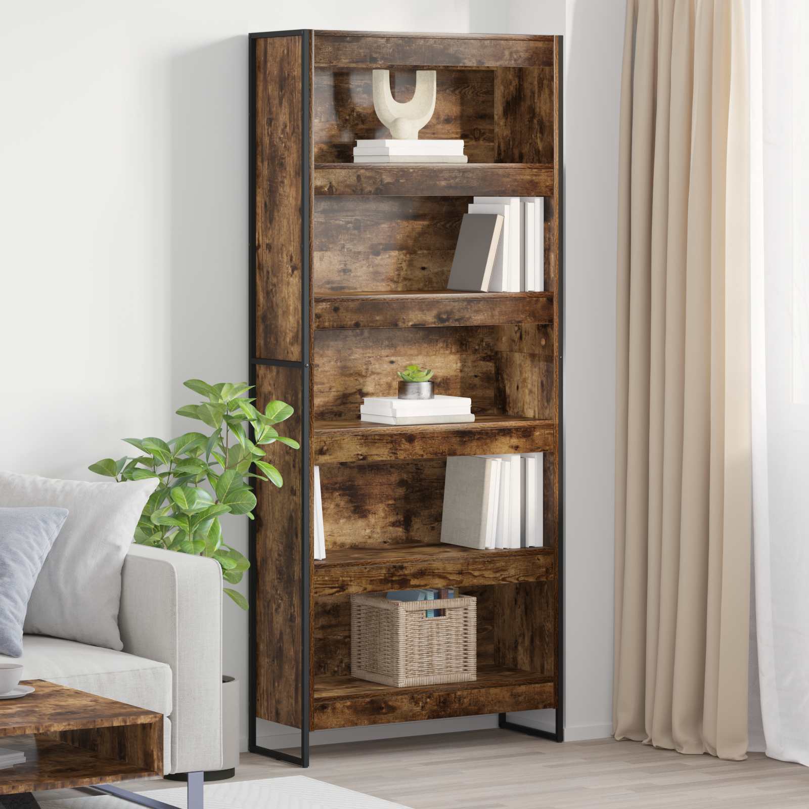 Boekenkast 2 pcs Rook Eik 80 x 30 x 155 cm Bewerkt hout is nu te koop bij PeponiXL, paradijselijk wonen!