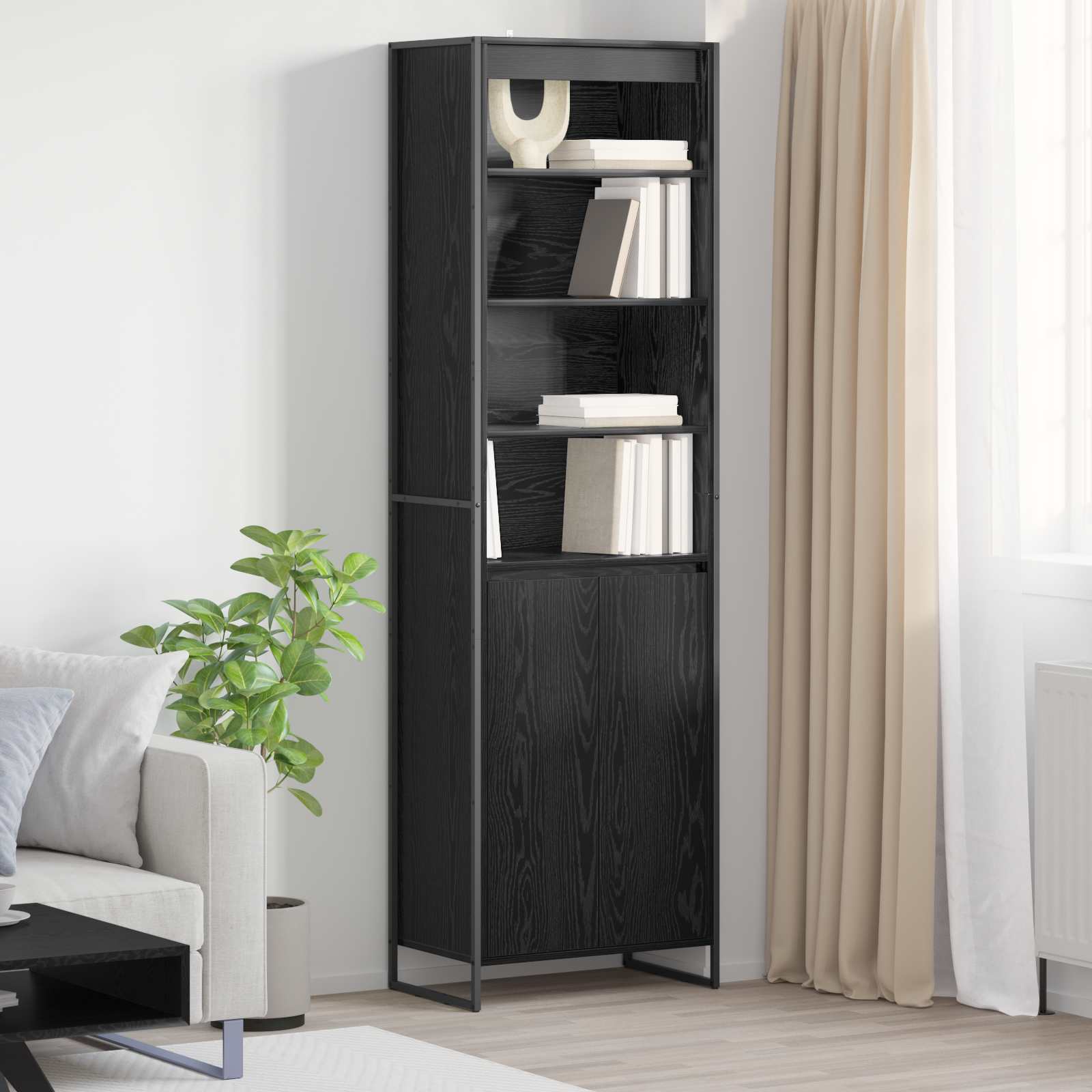 Hoge Kasten Zwart Eiken 60 x 36 x 200 cm Bewerkt hout is nu te koop bij PeponiXL, paradijselijk wonen!