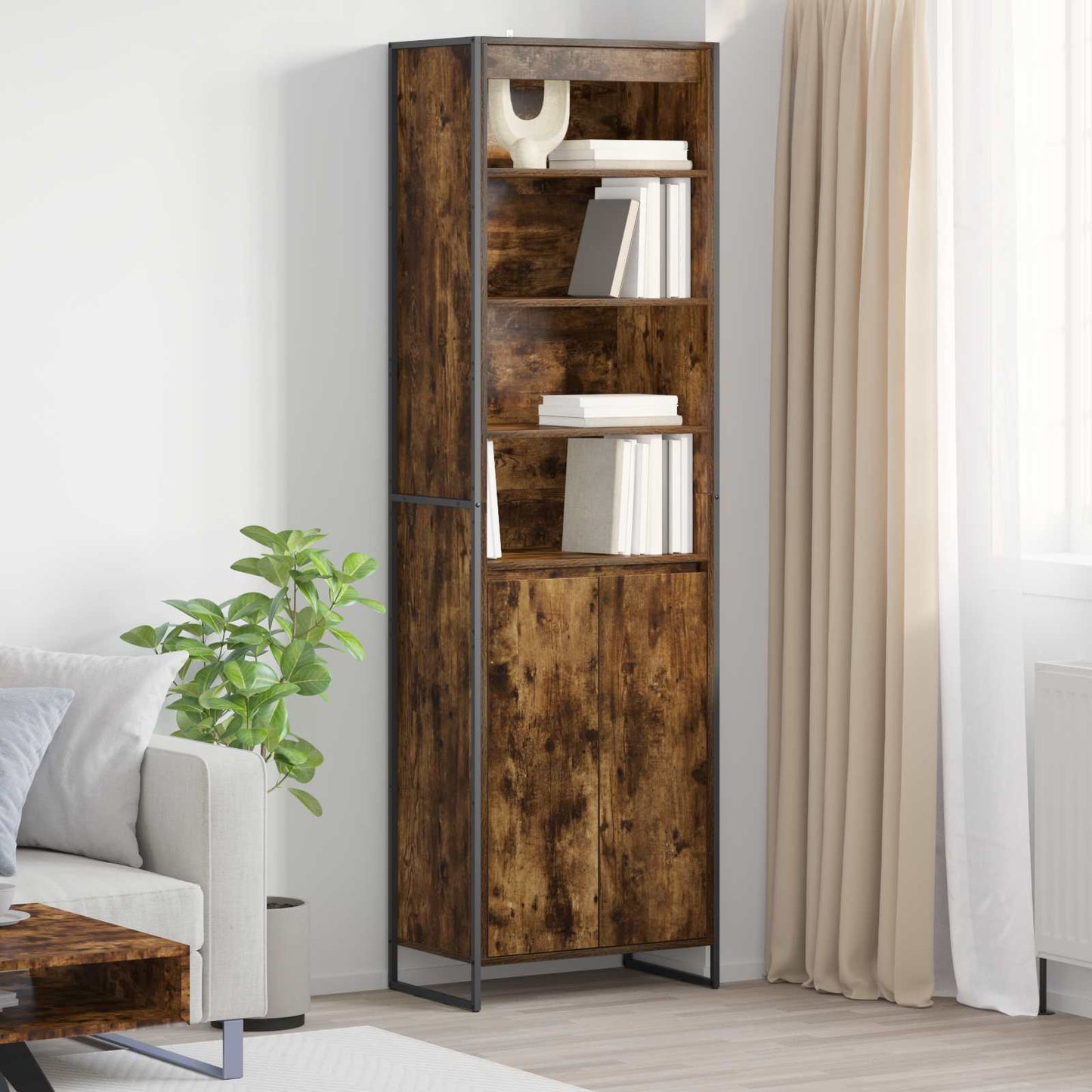 Hoge Kasten Rook Eik 60 x 36 x 200 cm Bewerkt hout is nu te koop bij PeponiXL, paradijselijk wonen!