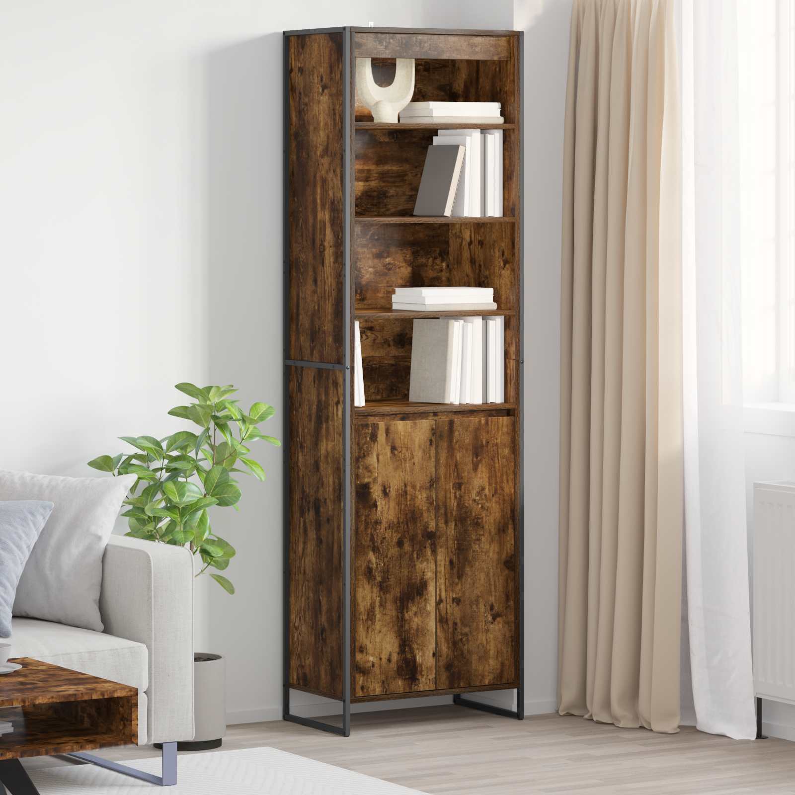 Hoge Kasten Rook Eik 60 x 36 x 200 cm Bewerkt hout is nu te koop bij PeponiXL, paradijselijk wonen!