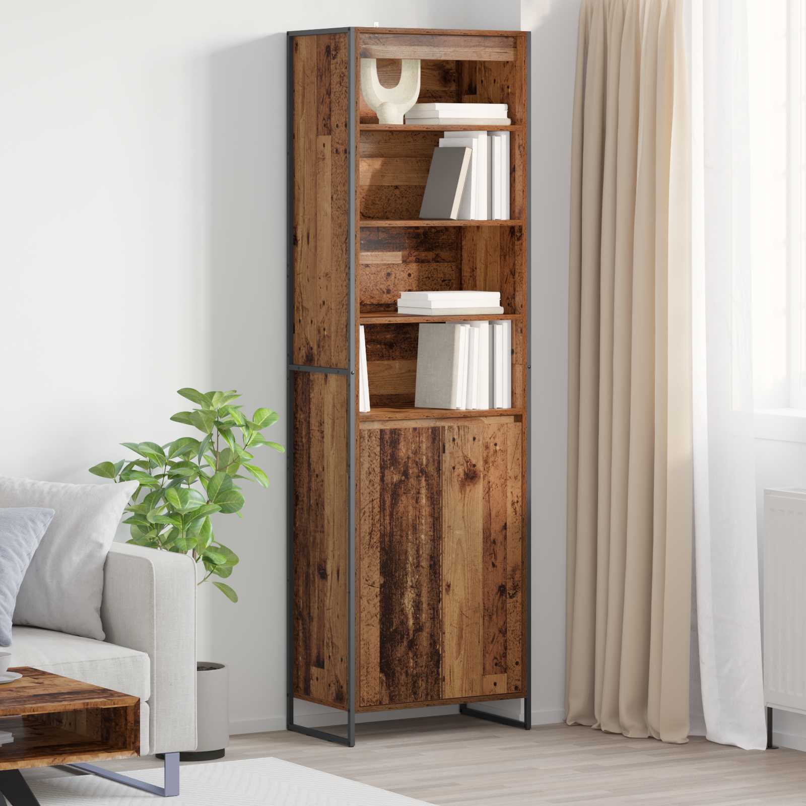 Hoge Kasten Oud Hout 60 x 36 x 200 cm Bewerkt hout is nu te koop bij PeponiXL, paradijselijk wonen!