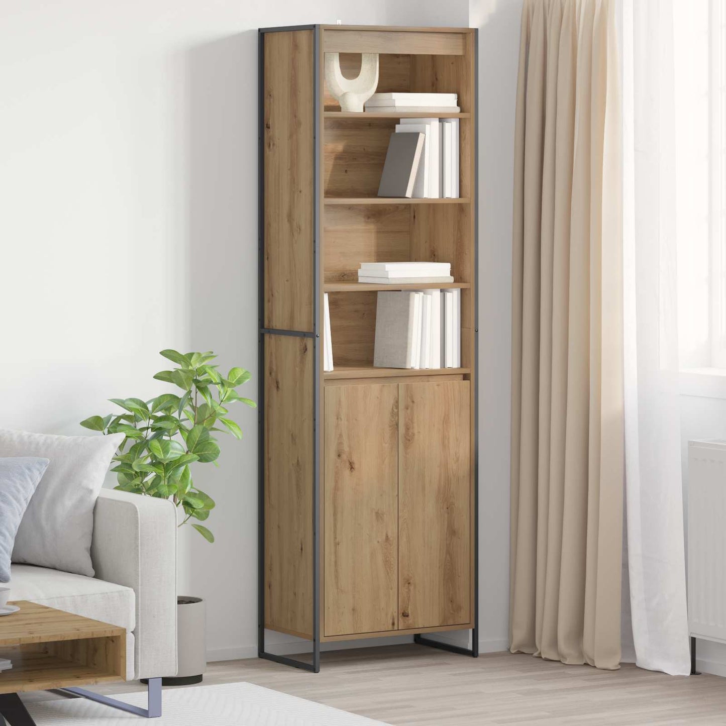 Hoge Kasten Ambachtelijk eiken 60 x 36 x 200 cm Bewerkt hout is nu te koop bij PeponiXL, paradijselijk wonen!