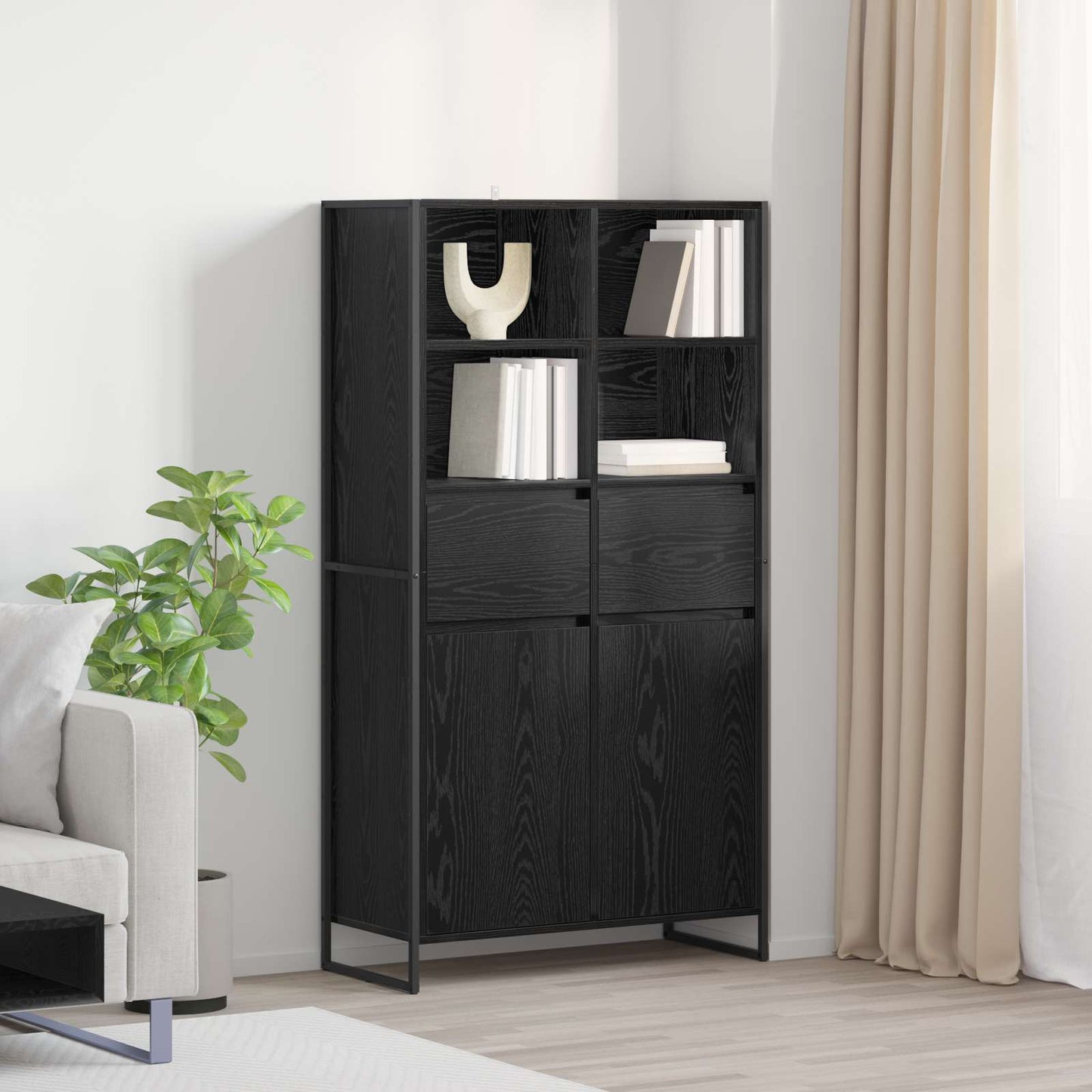 Dressoir 2 pcs Zwart Eiken 81 x 36 x 150.5 cm Bewerkt hout is nu te koop bij PeponiXL, paradijselijk wonen!