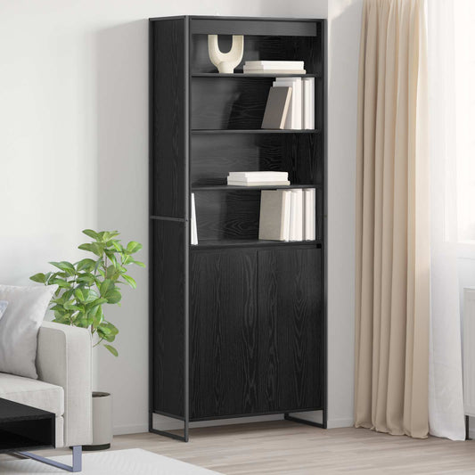 Hoge Kasten Zwart Eiken 79 x 36 x 200 cm Bewerkt hout is nu te koop bij PeponiXL, paradijselijk wonen!