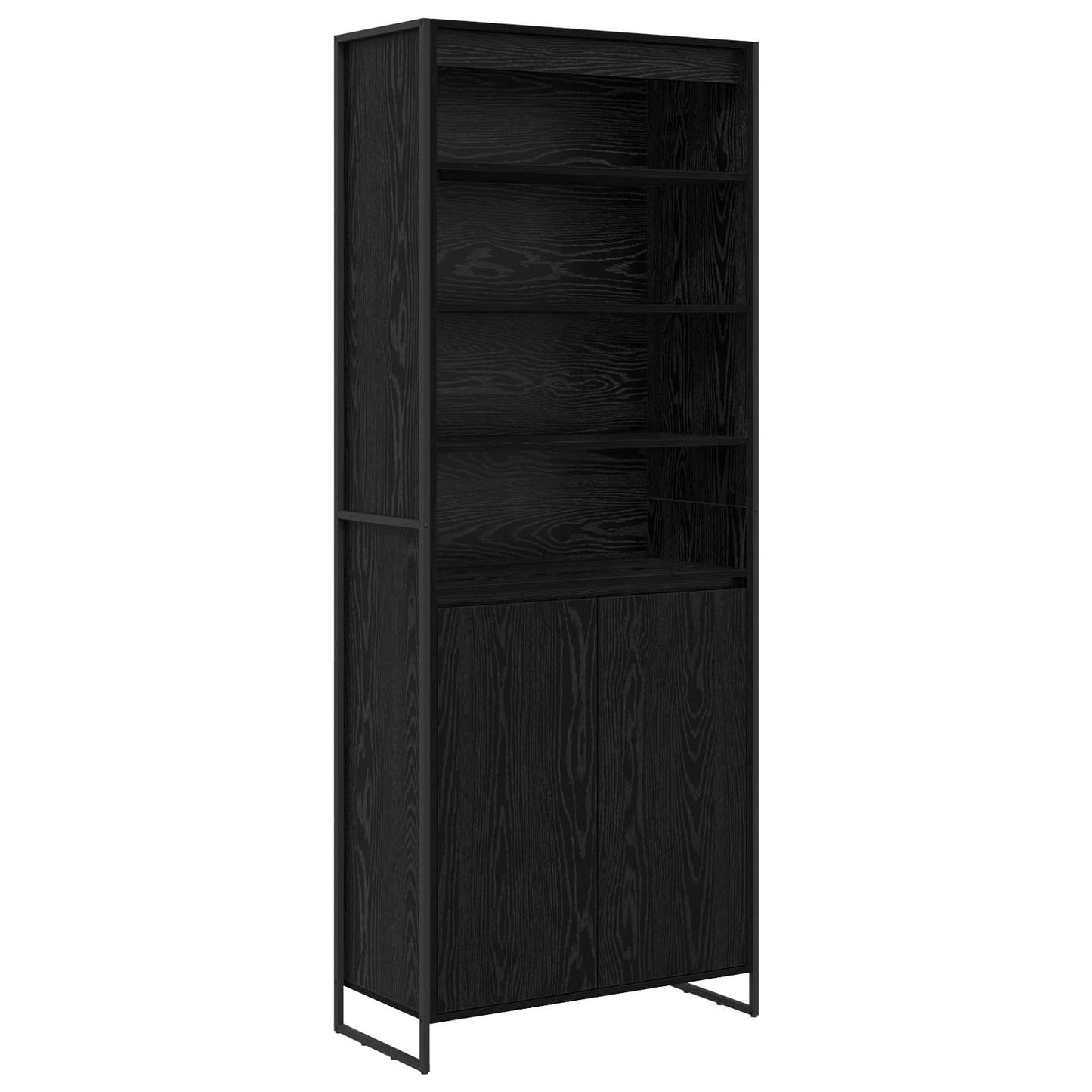 Hoge Kasten Zwart Eiken 79 x 36 x 200 cm Bewerkt hout is nu te koop bij PeponiXL, paradijselijk wonen!