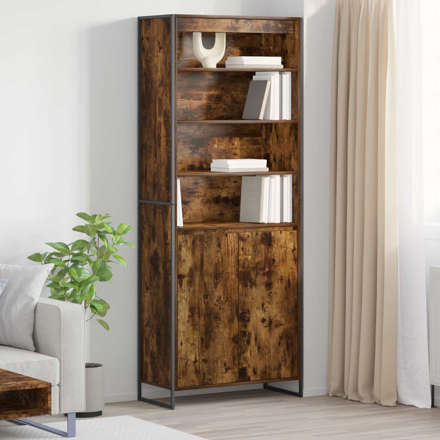 Hoge Kasten Rook Eik 79 x 36 x 200 cm Bewerkt hout is nu te koop bij PeponiXL, paradijselijk wonen!