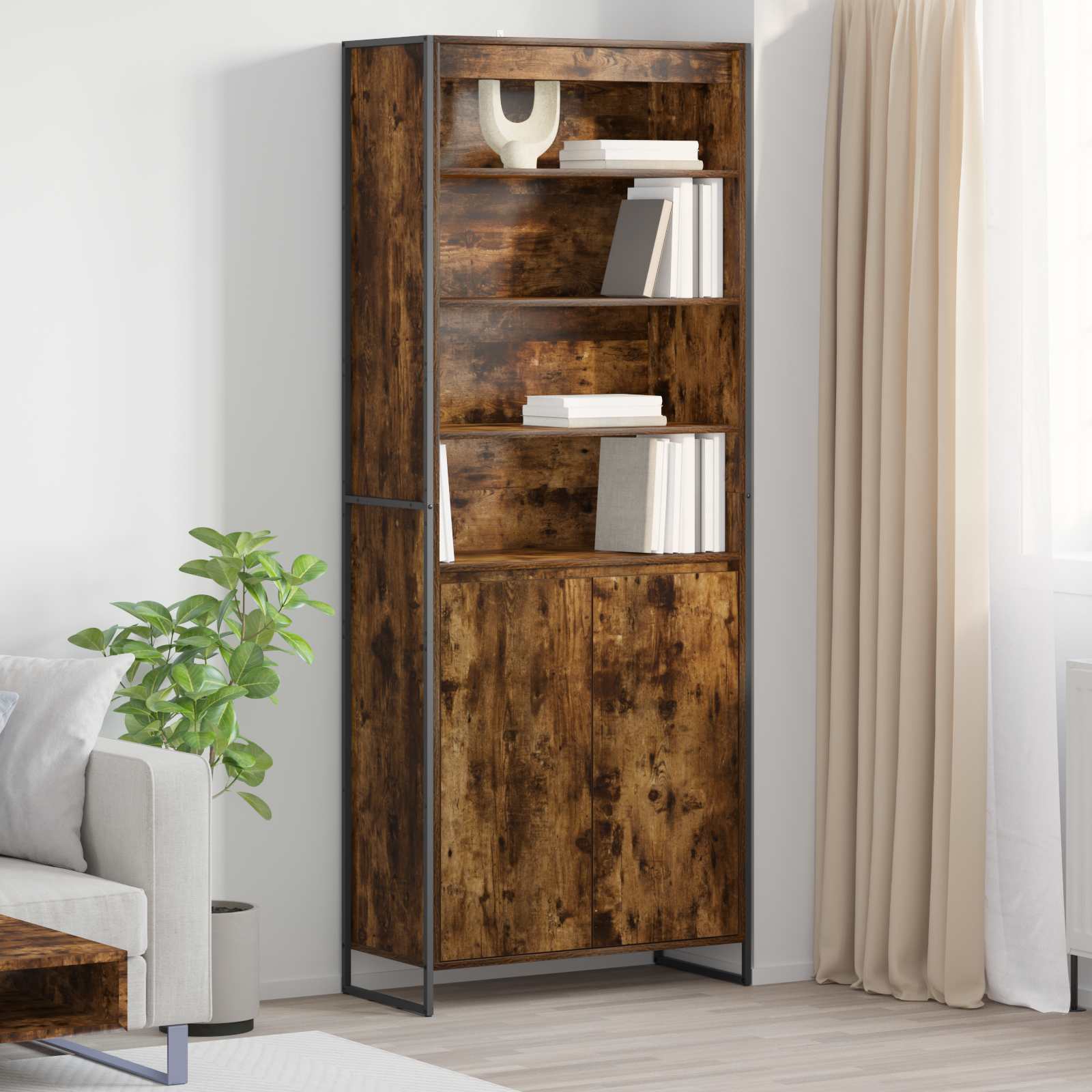 Hoge Kasten Rook Eik 79 x 36 x 200 cm Bewerkt hout is nu te koop bij PeponiXL, paradijselijk wonen!
