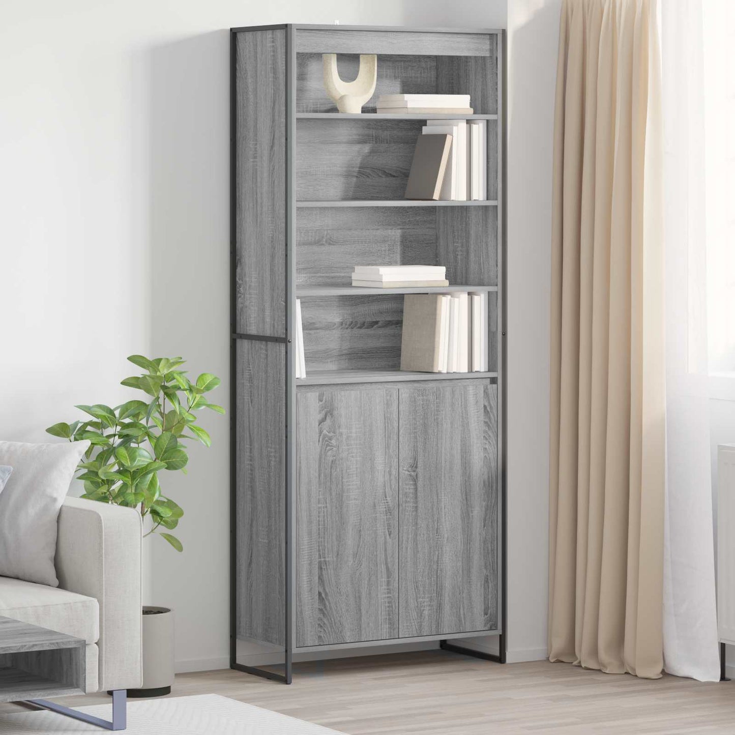 Hoge Kasten Grijs Sonoma 79 x 36 x 200 cm Bewerkt hout is nu te koop bij PeponiXL, paradijselijk wonen!