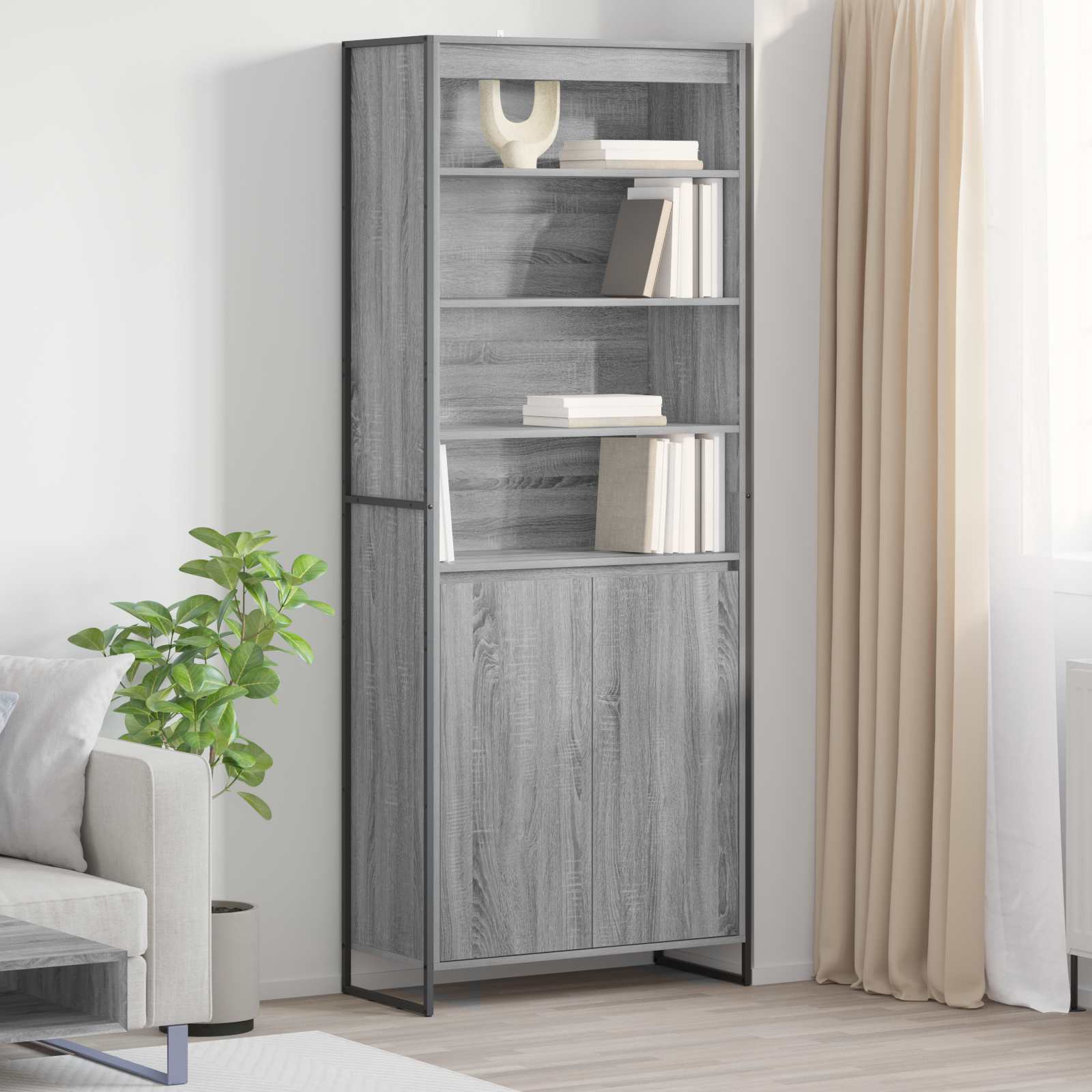 Hoge Kasten Grijs Sonoma 79 x 36 x 200 cm Bewerkt hout is nu te koop bij PeponiXL, paradijselijk wonen!