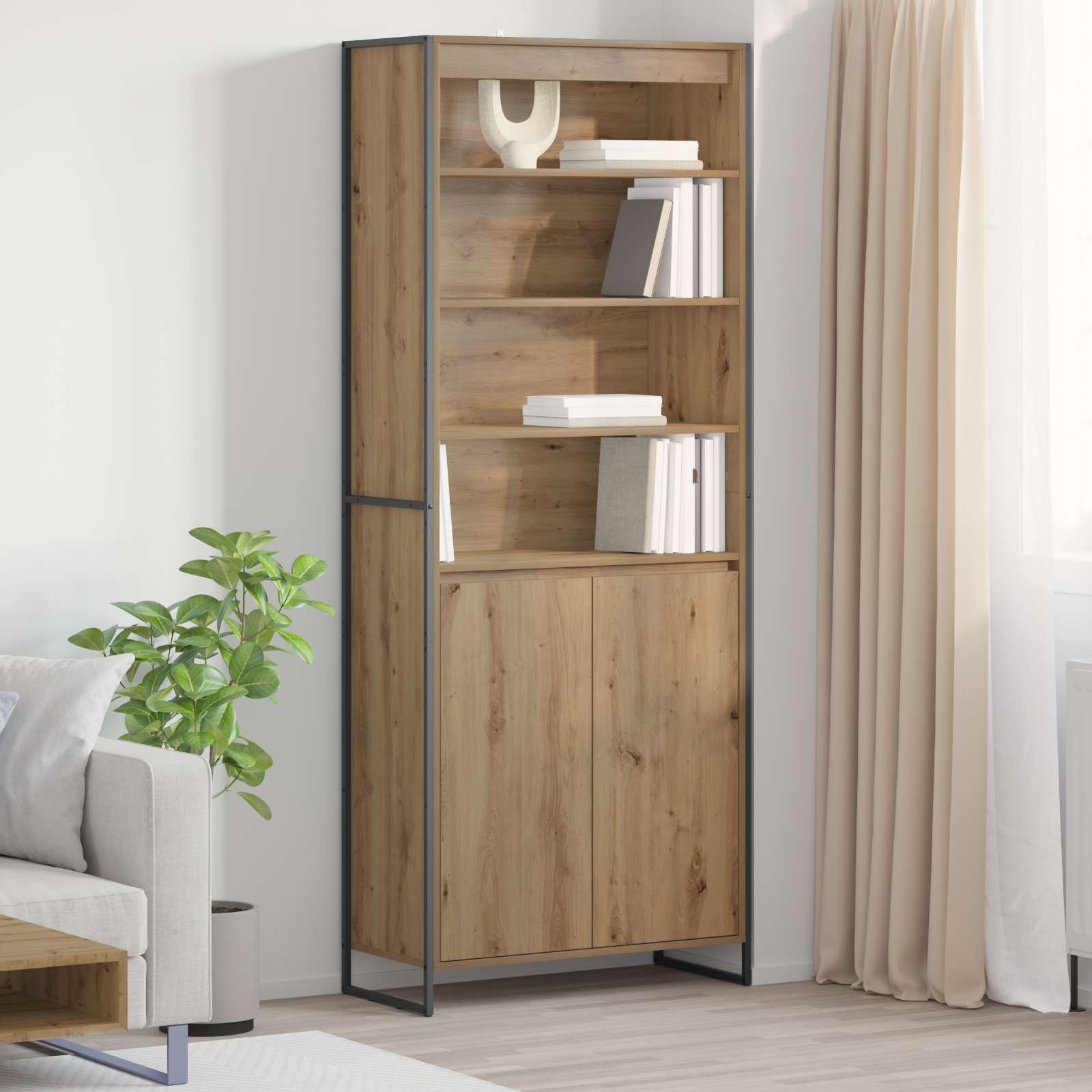 Hoge Kasten Ambachtelijk eiken 79 x 36 x 200 cm Bewerkt hout is nu te koop bij PeponiXL, paradijselijk wonen!