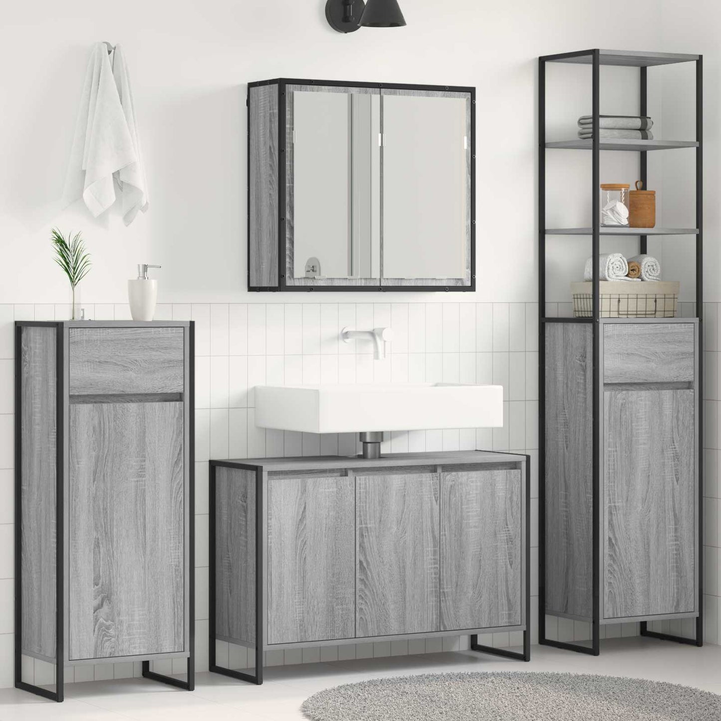 Badkamermeubelset met lade met plank Grijs Sonoma Bewerkt hout is nu te koop bij PeponiXL, paradijselijk wonen!