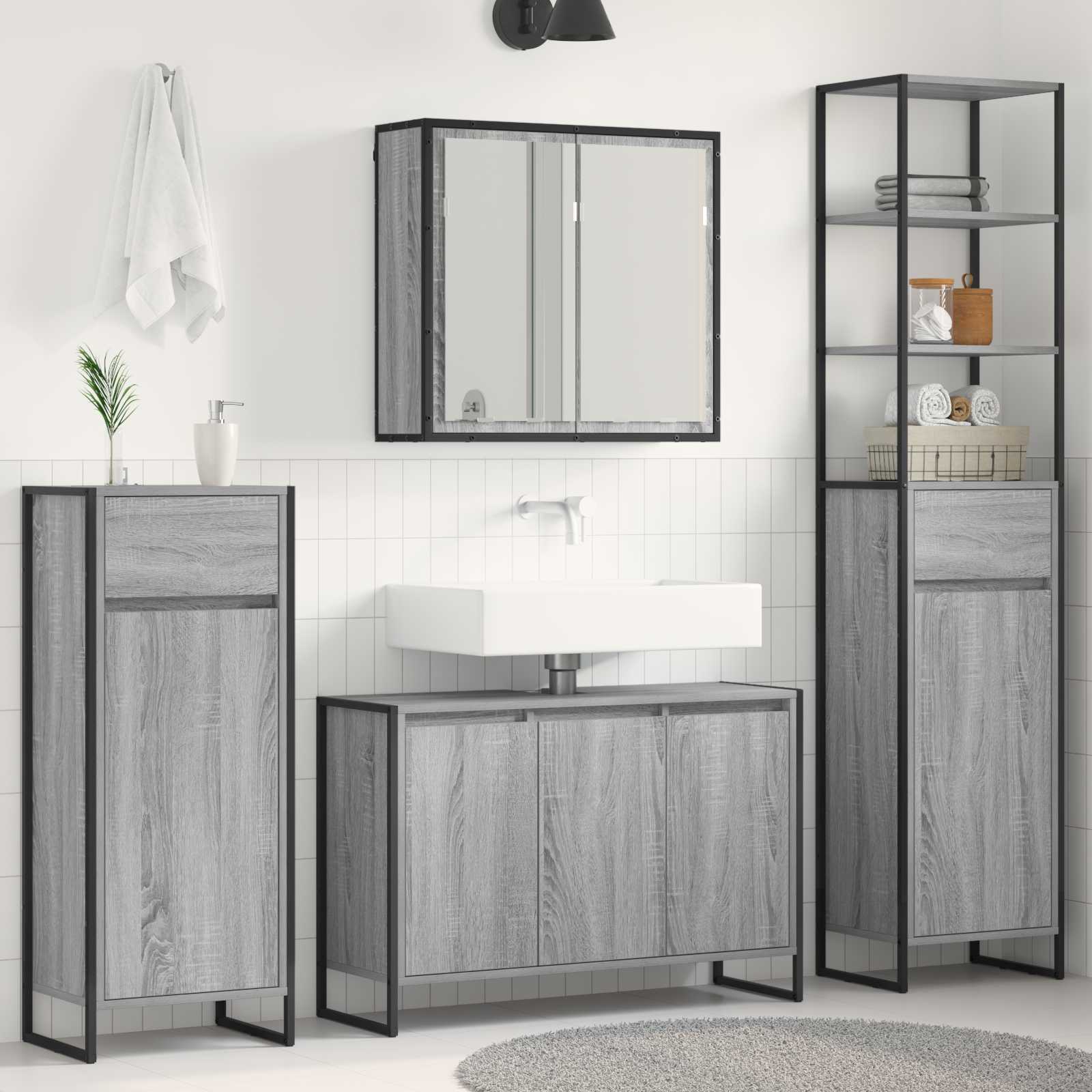 Badkamermeubelset met lade met plank Grijs Sonoma Bewerkt hout is nu te koop bij PeponiXL, paradijselijk wonen!