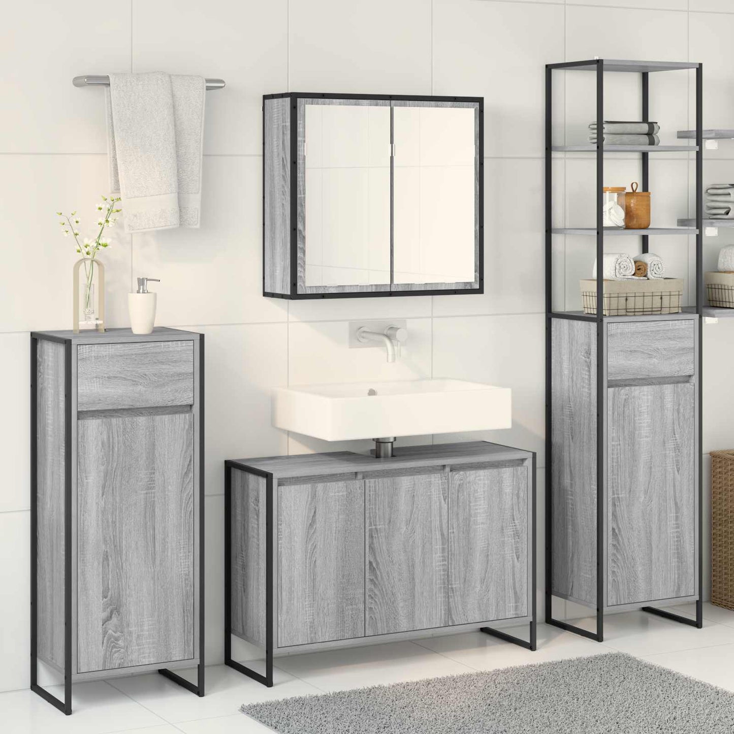 Badkamermeubelset met lade met plank Grijs Sonoma Bewerkt hout is nu te koop bij PeponiXL, paradijselijk wonen!