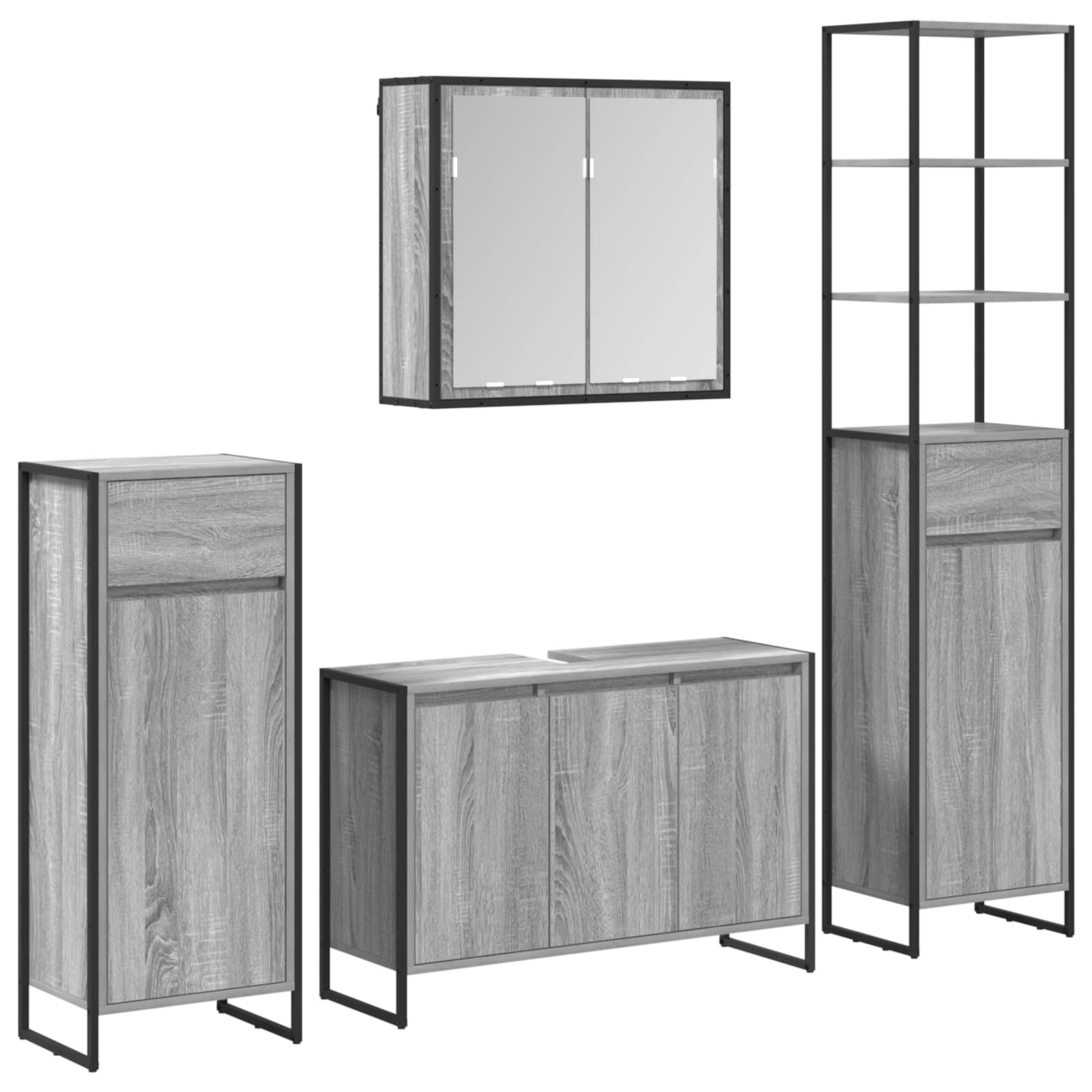 Badkamermeubelset met lade met plank Grijs Sonoma Bewerkt hout is nu te koop bij PeponiXL, paradijselijk wonen!
