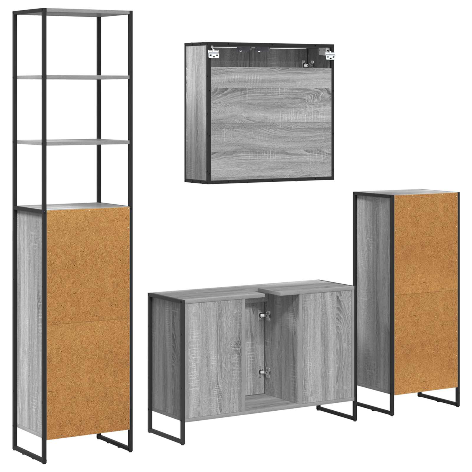 Badkamermeubelset met lade met plank Grijs Sonoma Bewerkt hout is nu te koop bij PeponiXL, paradijselijk wonen!