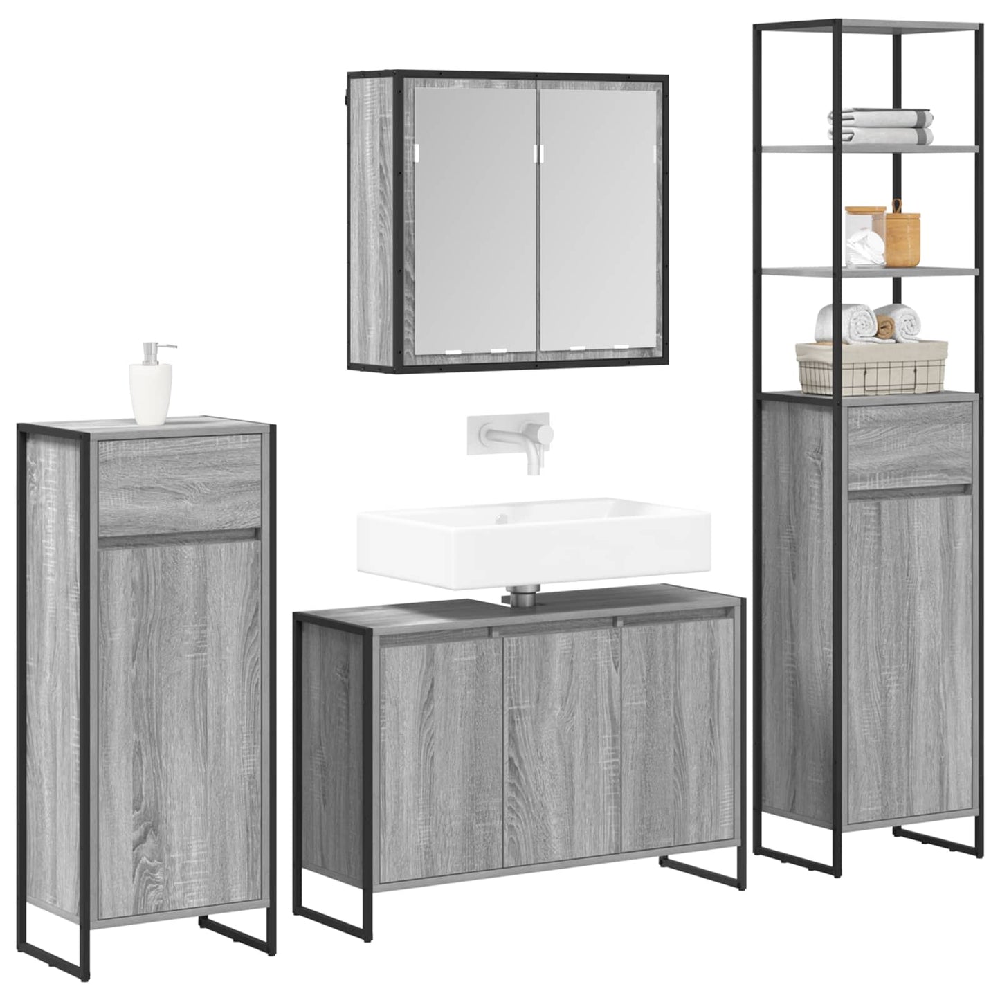 Badkamermeubelset met lade met plank Grijs Sonoma Bewerkt hout is nu te koop bij PeponiXL, paradijselijk wonen!