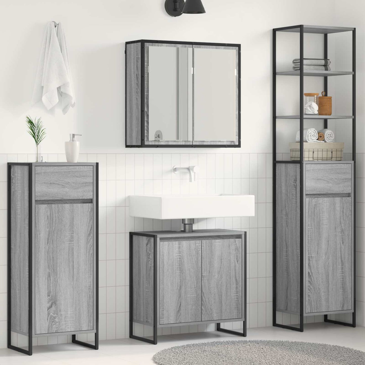 Badkamermeubelset met lade met plank Grijs Sonoma Bewerkt hout is nu te koop bij PeponiXL, paradijselijk wonen!