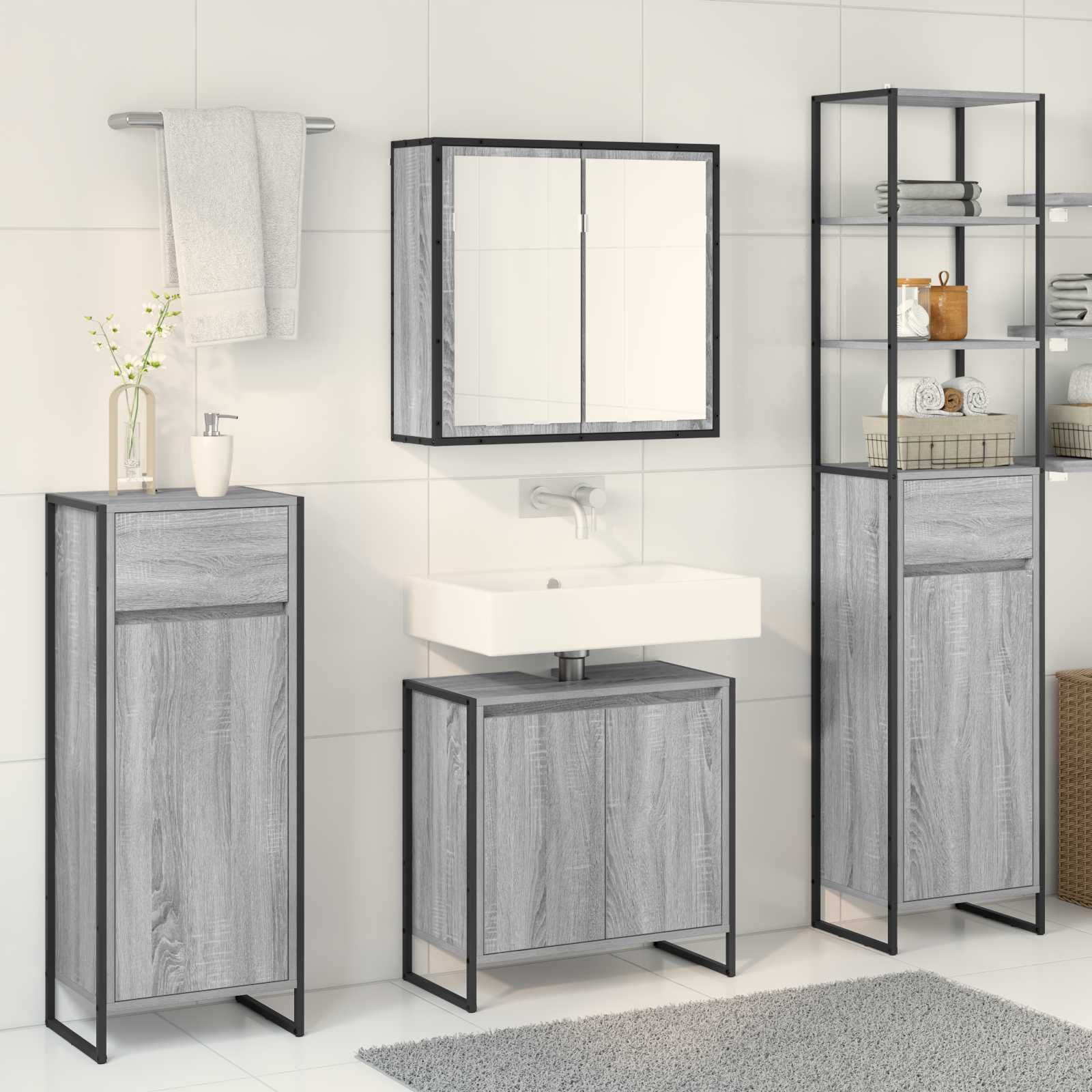 Badkamermeubelset met lade met plank Grijs Sonoma Bewerkt hout is nu te koop bij PeponiXL, paradijselijk wonen!