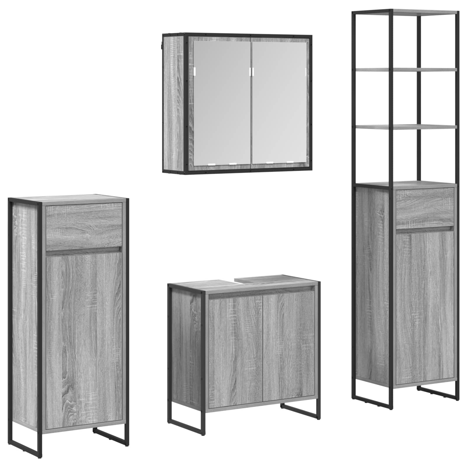 Badkamermeubelset met lade met plank Grijs Sonoma Bewerkt hout is nu te koop bij PeponiXL, paradijselijk wonen!