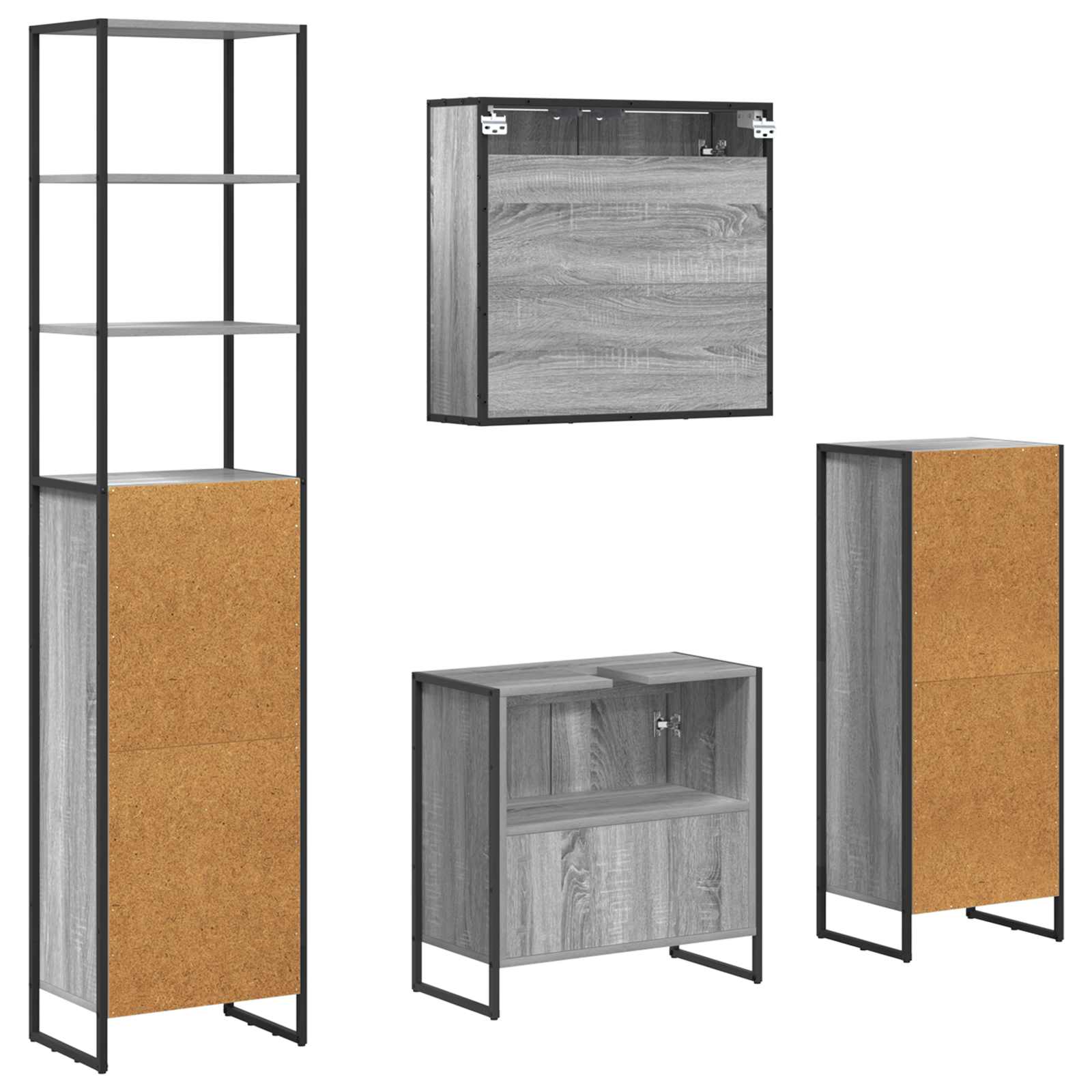 Badkamermeubelset met lade met plank Grijs Sonoma Bewerkt hout is nu te koop bij PeponiXL, paradijselijk wonen!