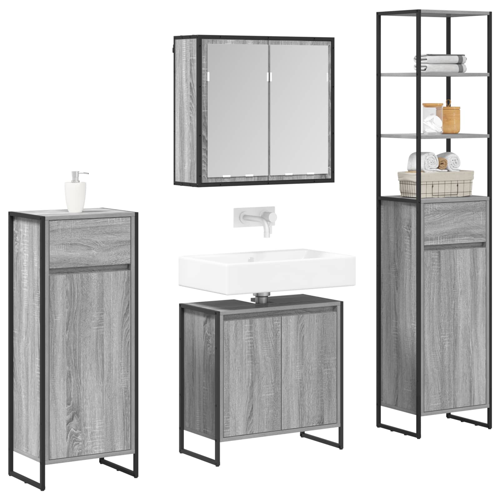 Badkamermeubelset met lade met plank Grijs Sonoma Bewerkt hout is nu te koop bij PeponiXL, paradijselijk wonen!