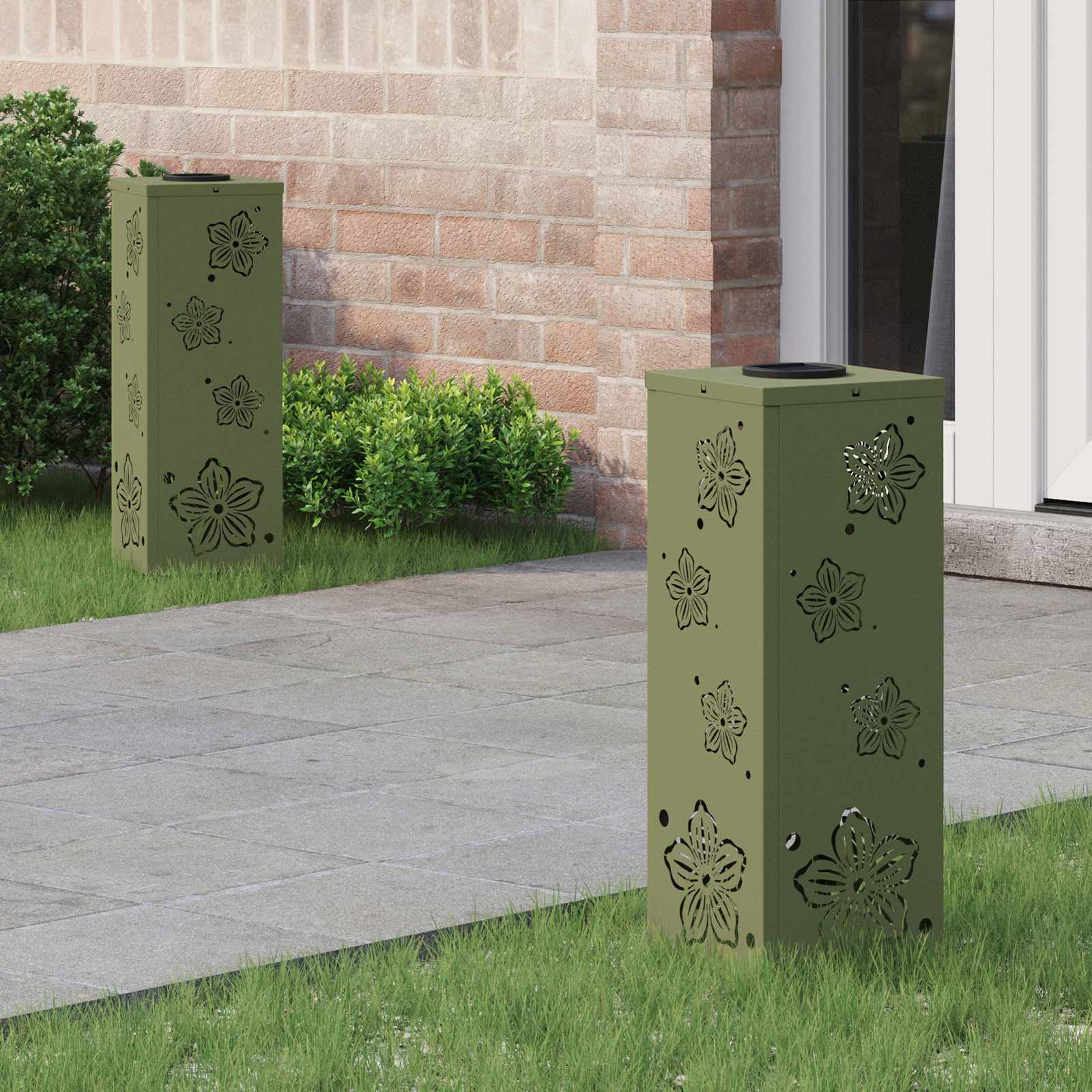 Solar LED Pad Licht 2 pcs Olijf Groen Koudgewalst staal is nu te koop bij PeponiXL, paradijselijk wonen!