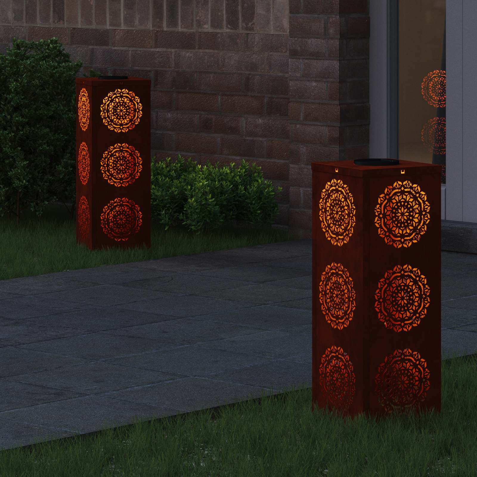 Solar LED Pad Licht 2 pcs Roestig Cortenstaal is nu te koop bij PeponiXL, paradijselijk wonen!