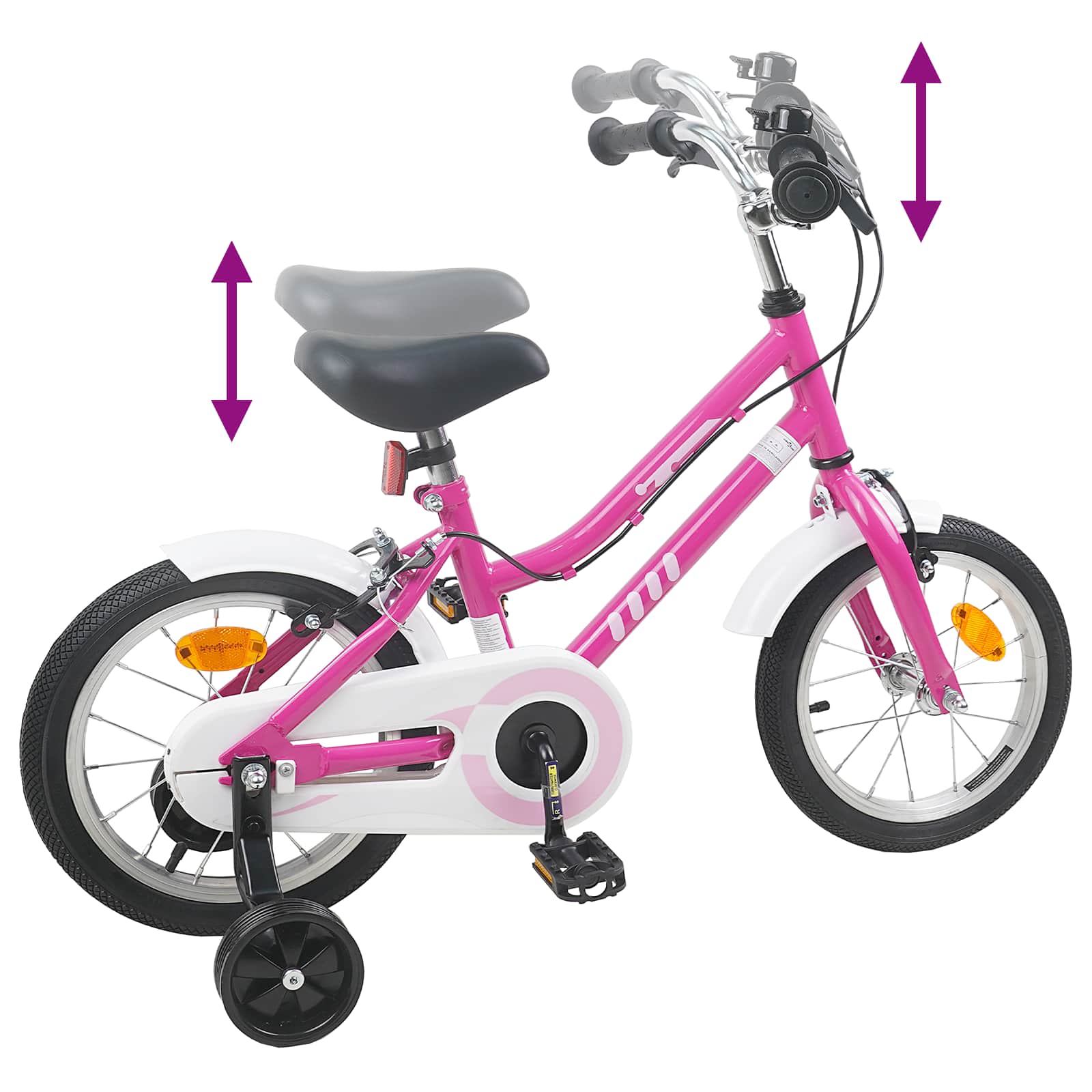 Kinderfiets 14 Inch voor 3-5 jaar oud Roze Wit is nu te koop bij PeponiXL, paradijselijk wonen!