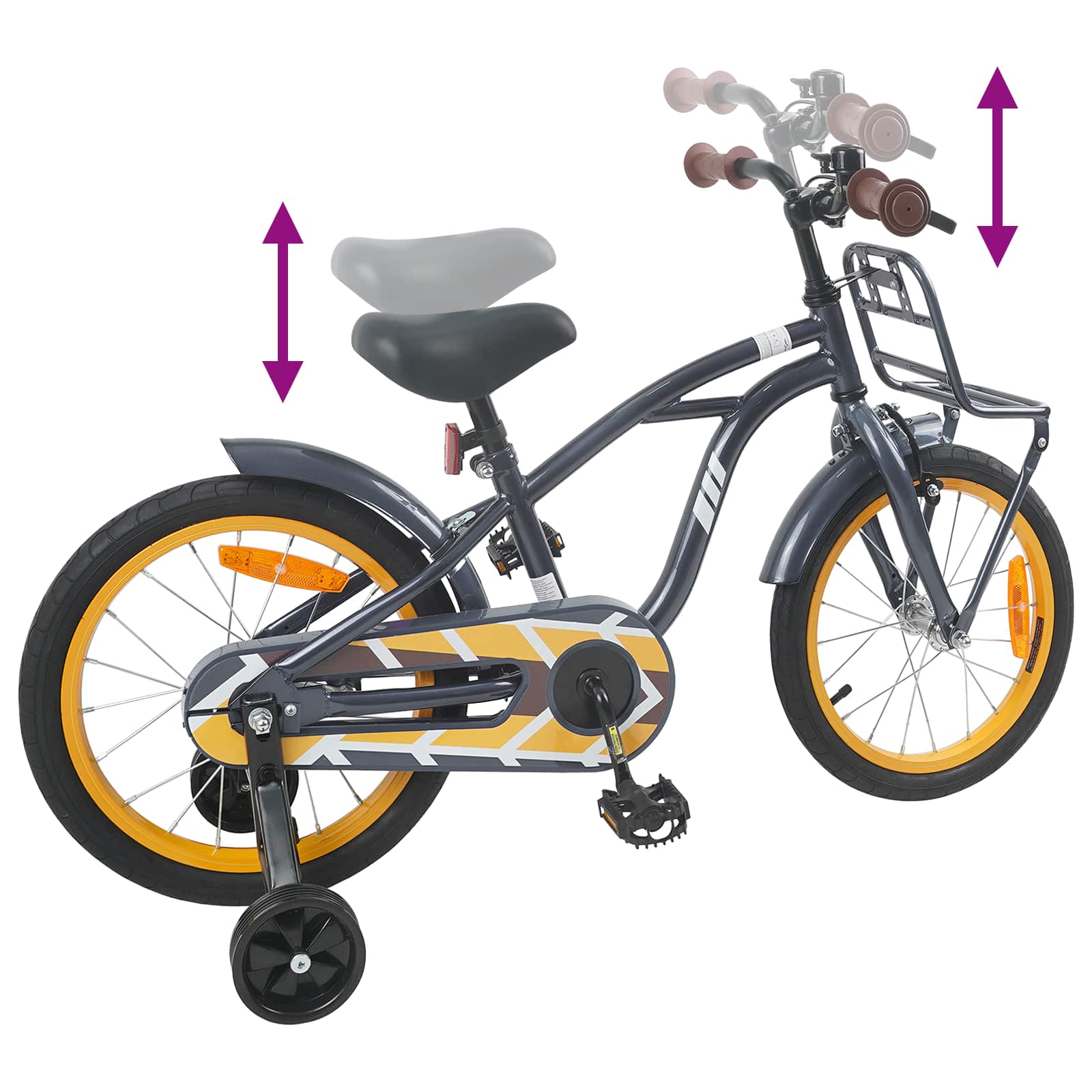 Kinderfiets 16 Inch voor 4-6 jaar oud Donkergrijs is nu te koop bij PeponiXL, paradijselijk wonen!