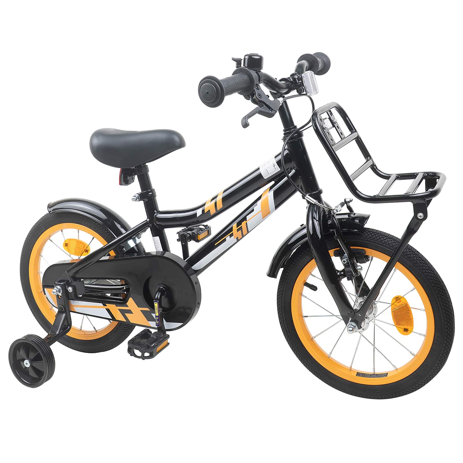 Kinderfiets 14 Inch voor 3-5 jaar oud Oranje en Zwart is nu te koop bij PeponiXL, paradijselijk wonen!