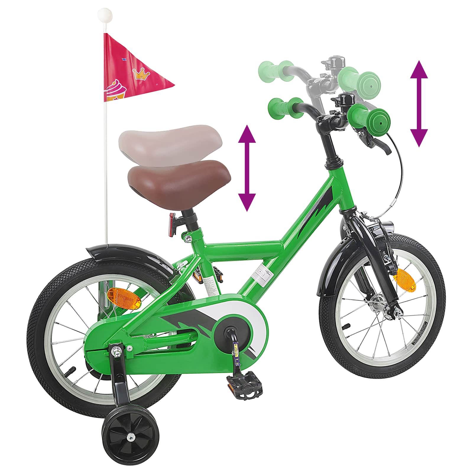 Kinderfiets 14 Inch voor 3-5 jaar oud Groen is nu te koop bij PeponiXL, paradijselijk wonen!