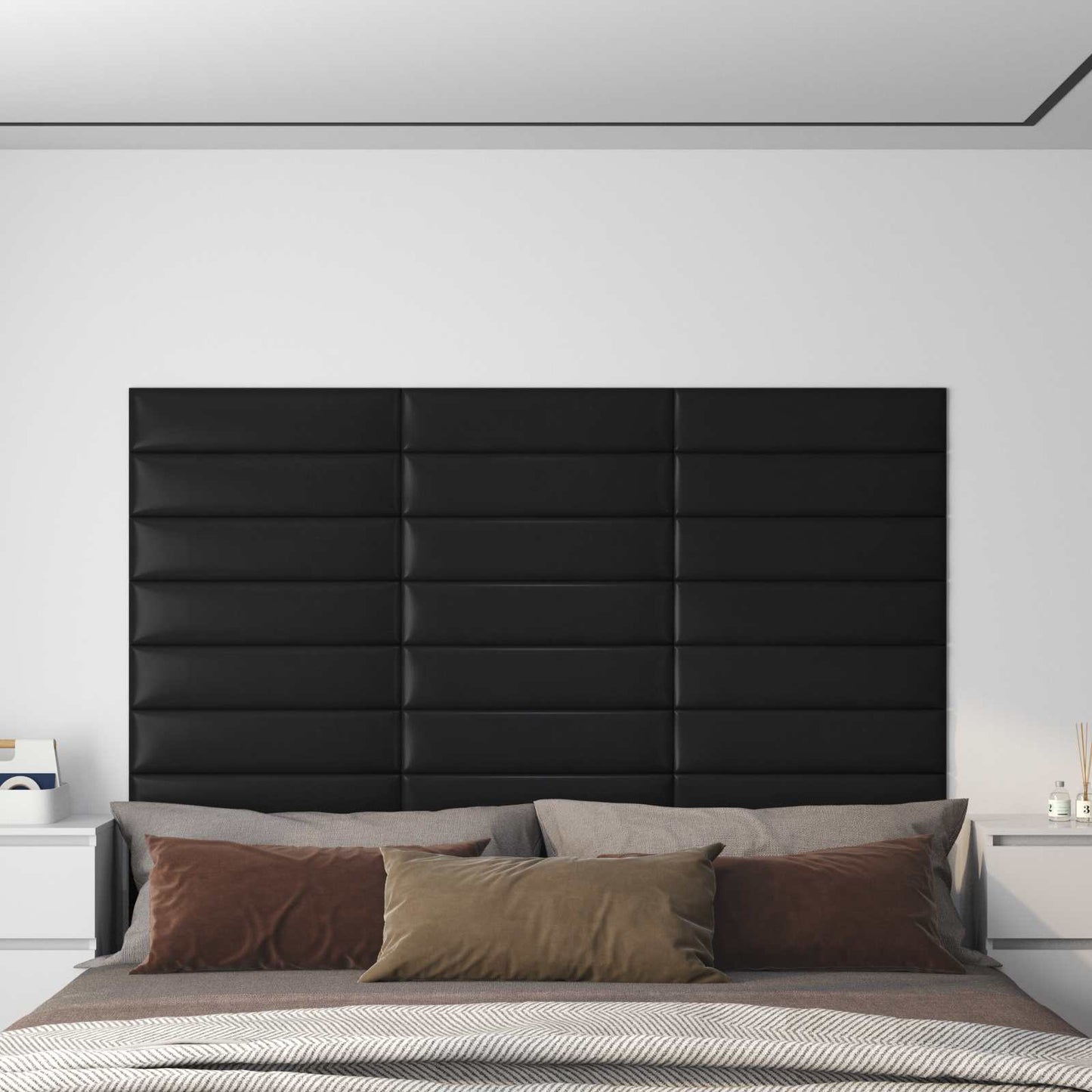 Wandhoofdbord 12 pcs Zwart 60 x 15 cm Stof is nu te koop bij PeponiXL, paradijselijk wonen!