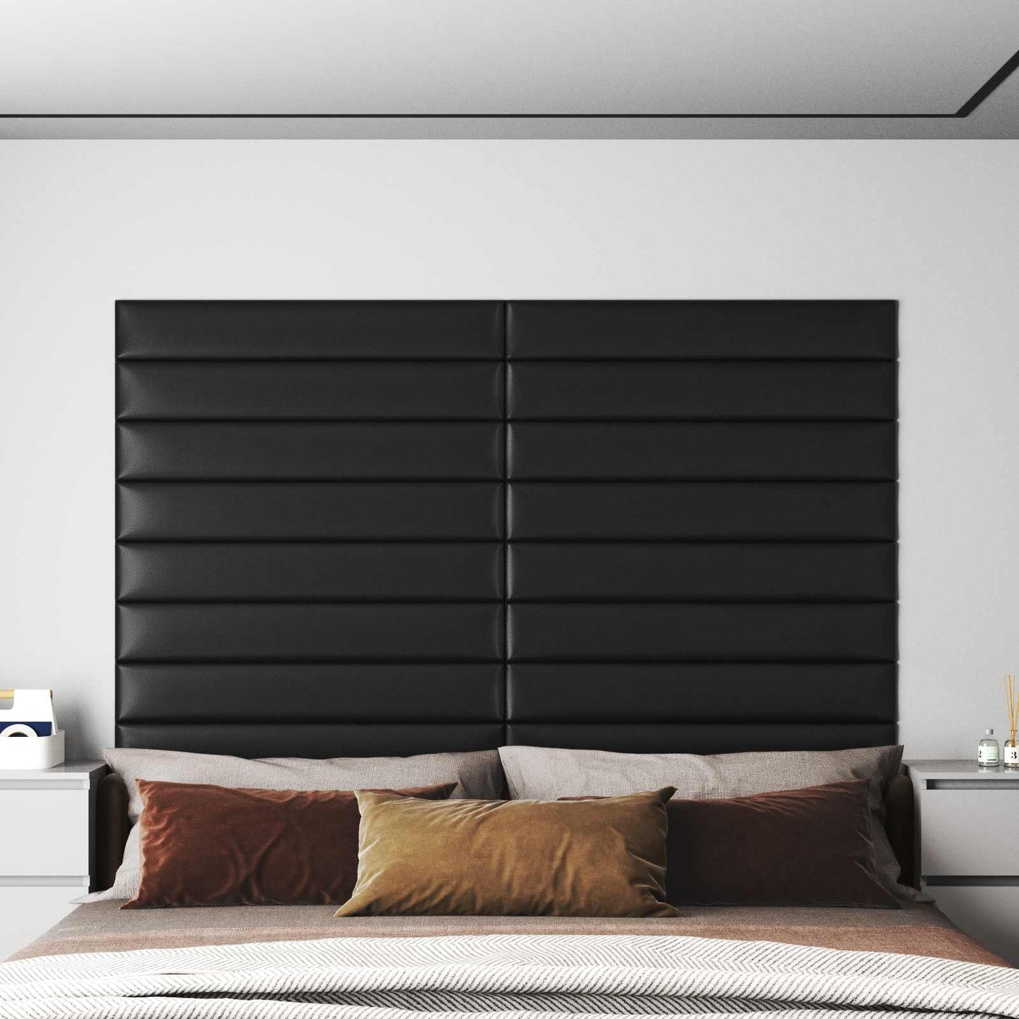 Wandhoofdbord 12 pcs Zwart 90 x 15 cm Stof is nu te koop bij PeponiXL, paradijselijk wonen!