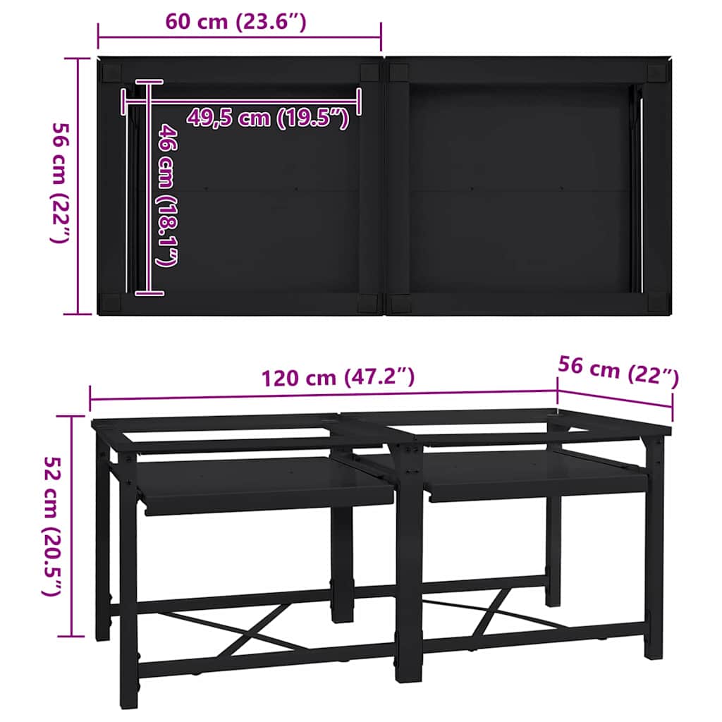 Wasmachineverhoger 2 stuks Zwart 120 x 56 x 52 cm Staal is nu te koop bij PeponiXL, paradijselijk wonen!