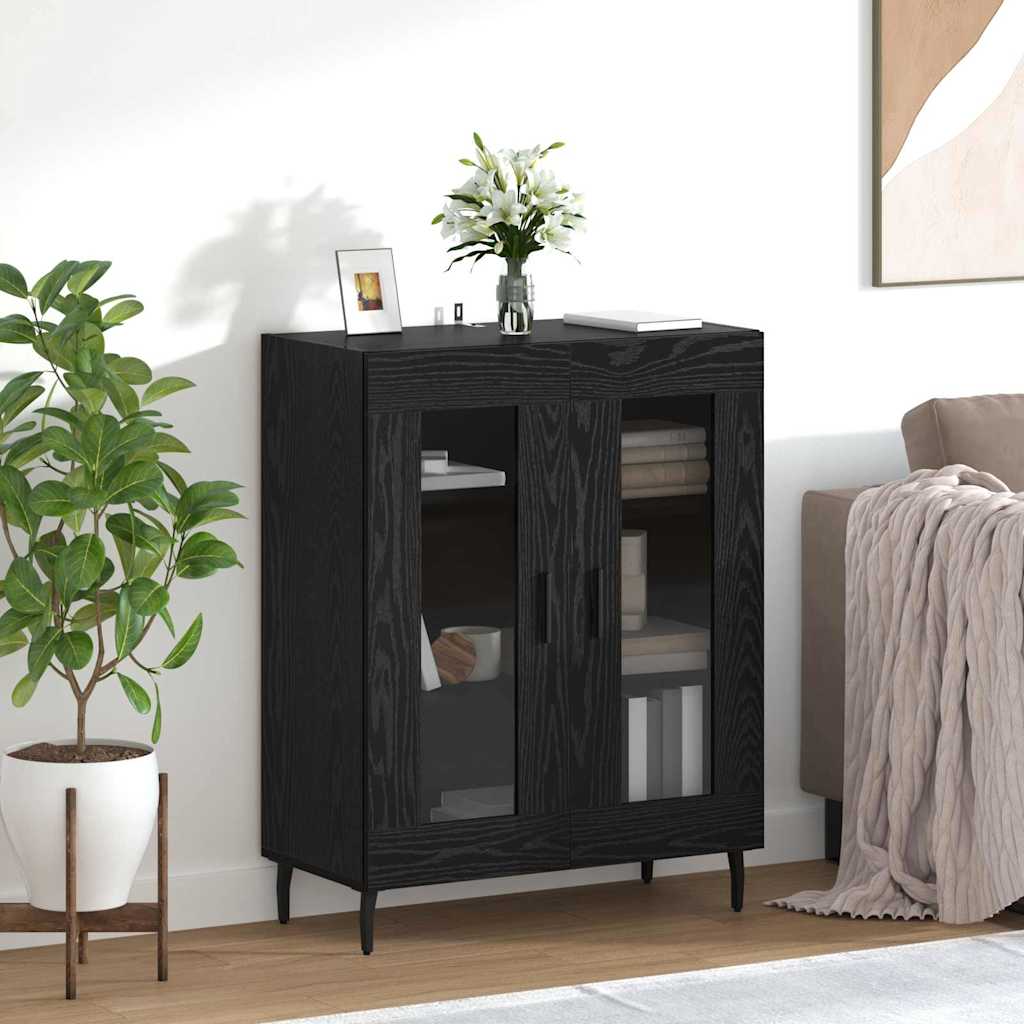 Dressoir Zwart Eiken 69,5 x 34 x 90 cm Bewerkt hout is nu te koop bij PeponiXL, paradijselijk wonen!