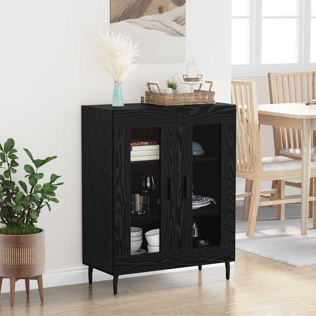 Dressoir Zwart Eiken 69,5 x 34 x 90 cm Bewerkt hout is nu te koop bij PeponiXL, paradijselijk wonen!