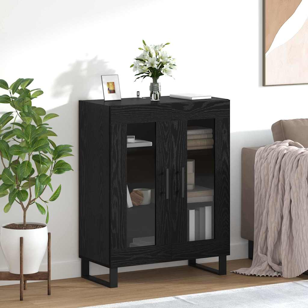 Dressoir Zwart Eiken 69,5 x 34 x 90 cm Bewerkt hout is nu te koop bij PeponiXL, paradijselijk wonen!