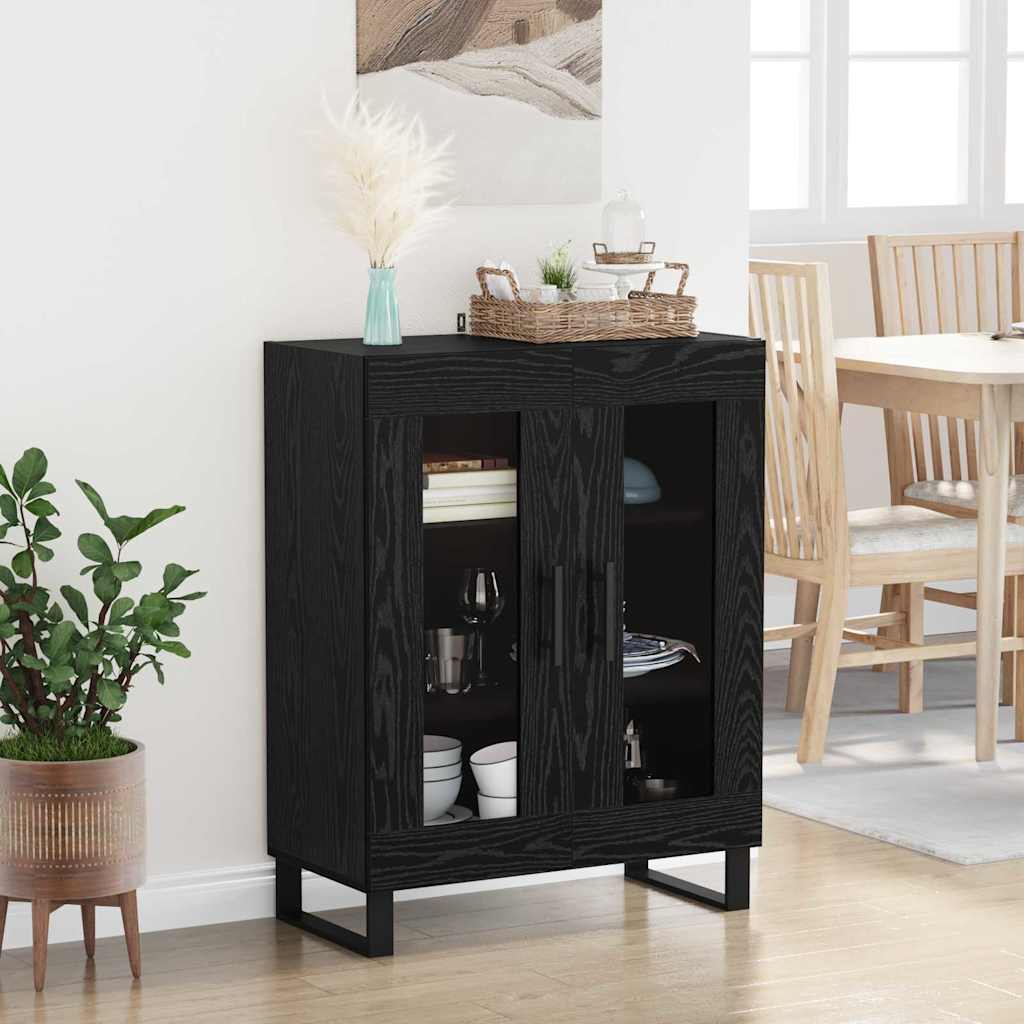 Dressoir Zwart Eiken 69,5 x 34 x 90 cm Bewerkt hout is nu te koop bij PeponiXL, paradijselijk wonen!