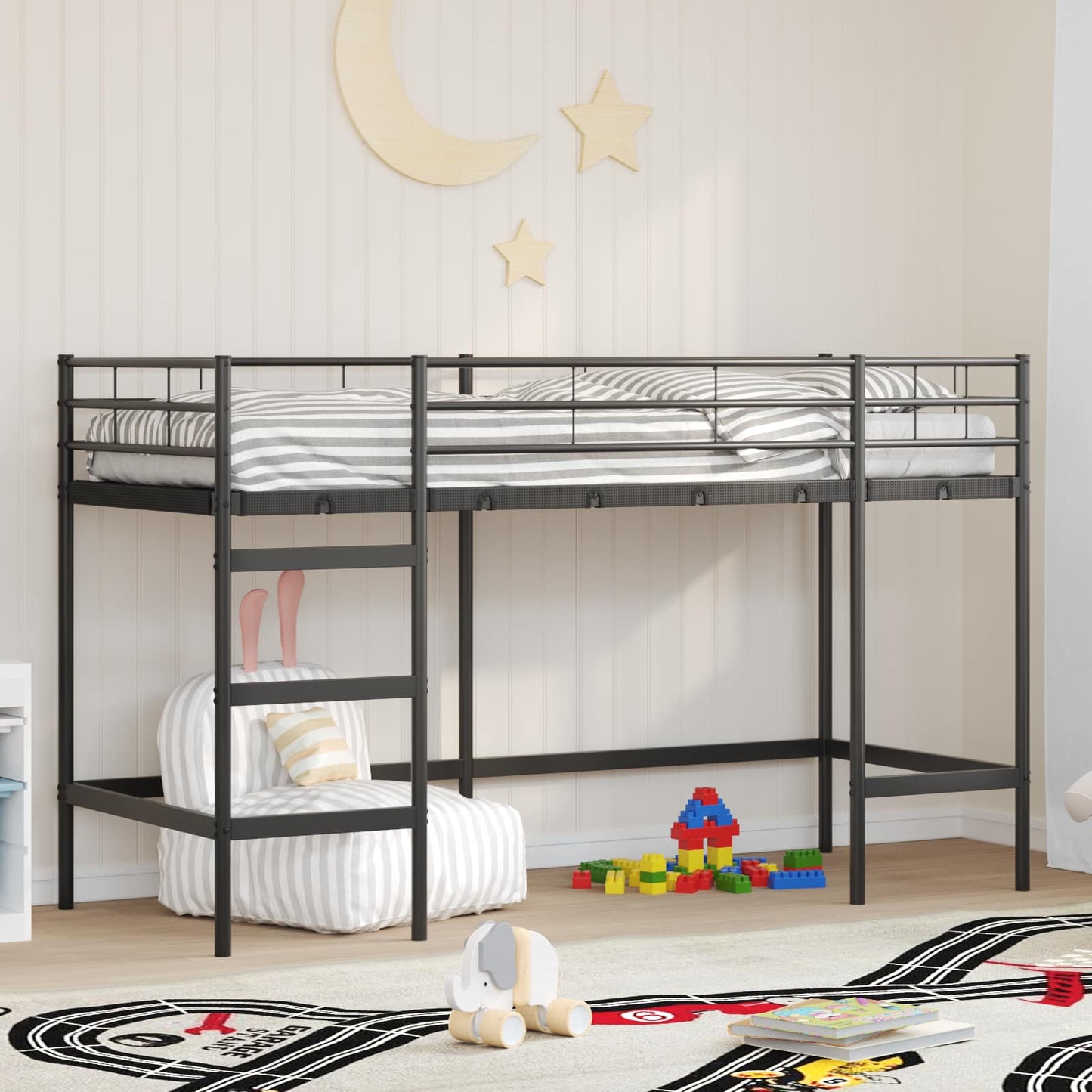 Loftbed voor Kids Zwart 74,5 x 190 cm Staal is nu te koop bij PeponiXL, paradijselijk wonen!