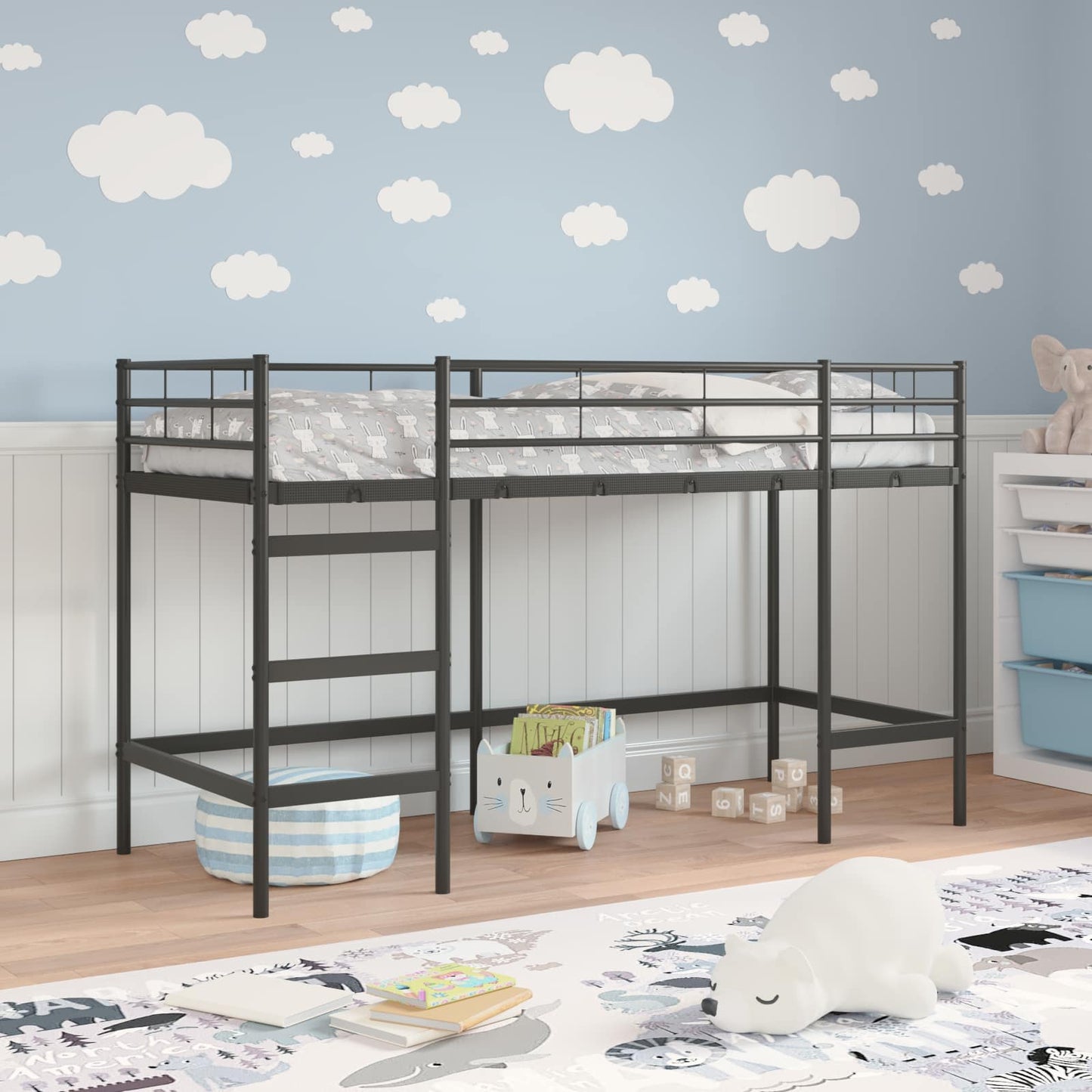 Loftbed voor Kids Zwart 74,5 x 190 cm Staal is nu te koop bij PeponiXL, paradijselijk wonen!