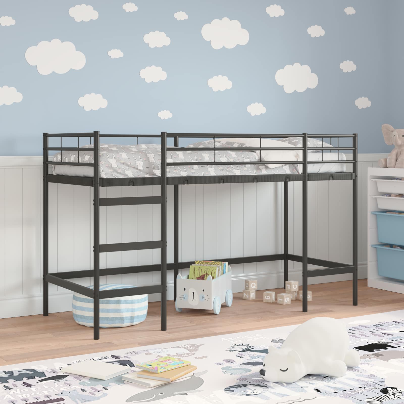 Loftbed voor Kids Zwart 74,5 x 190 cm Staal is nu te koop bij PeponiXL, paradijselijk wonen!
