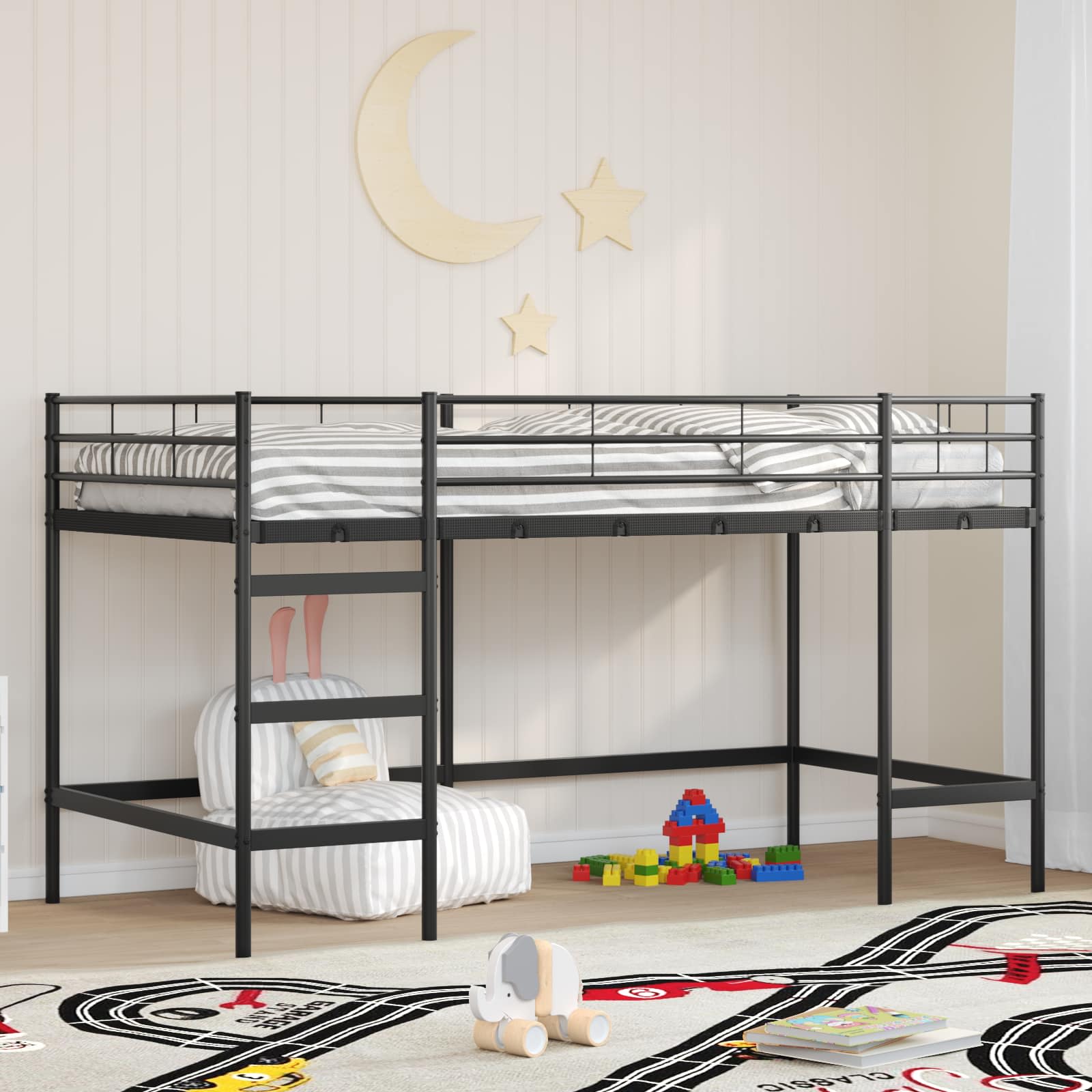 Loftbed voor Kids Zwart 79,5 x 200 cm Staal is nu te koop bij PeponiXL, paradijselijk wonen!