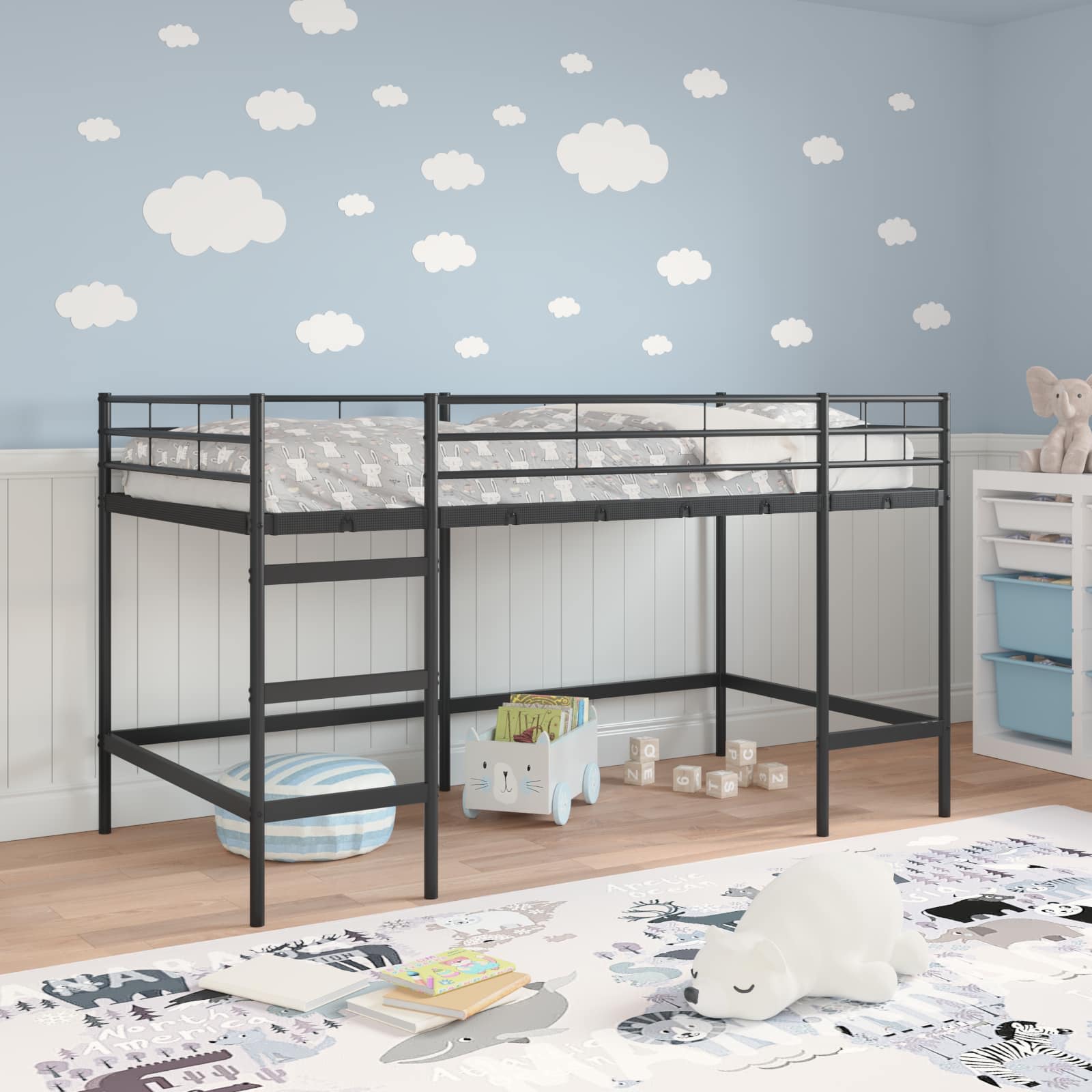 Loftbed voor Kids Zwart 79,5 x 200 cm Staal is nu te koop bij PeponiXL, paradijselijk wonen!