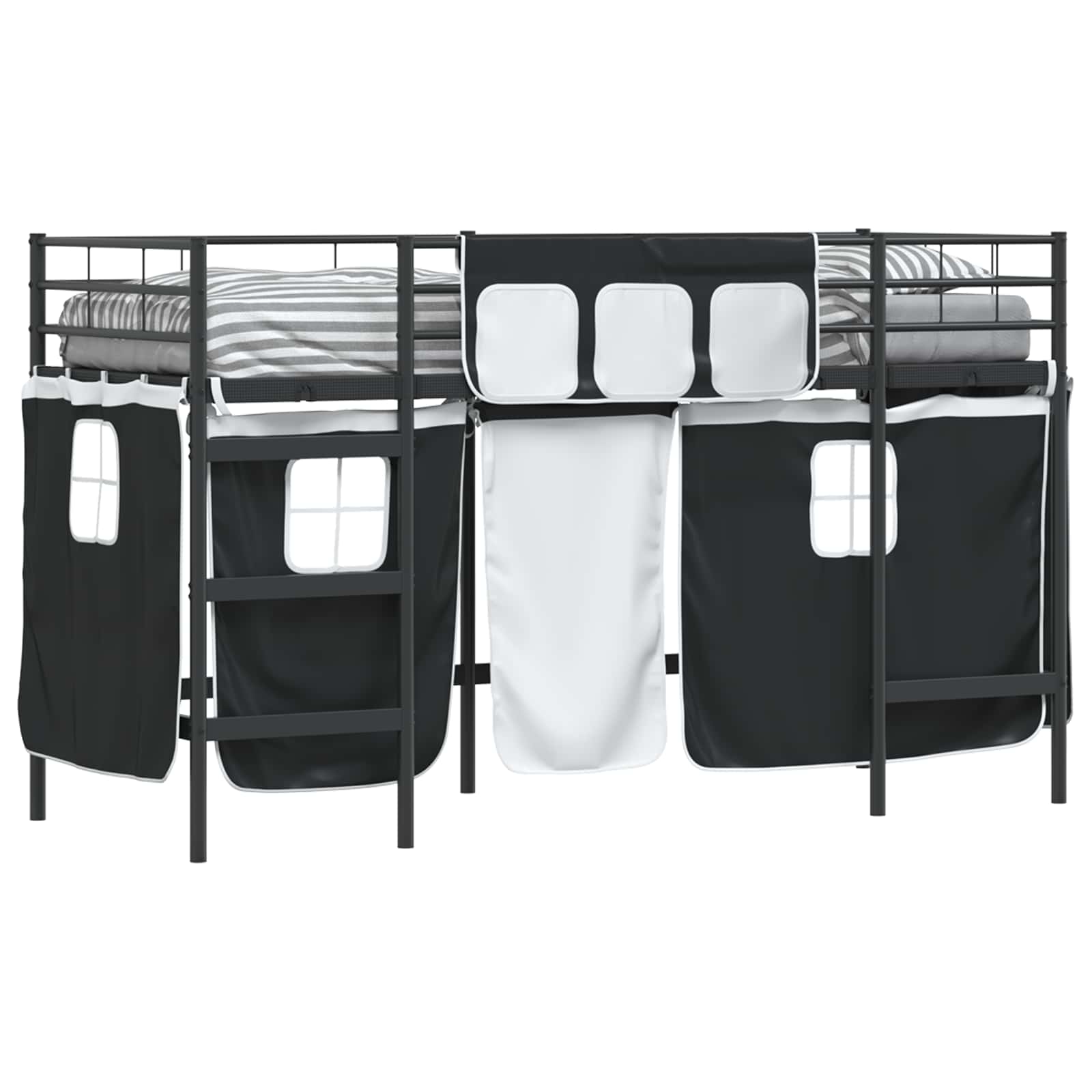 Loftbedframe voor Kinderen met Gordijnen Zwart 75 x 190 cm is nu te koop bij PeponiXL, paradijselijk wonen!