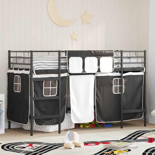Loftbedframe voor Kinderen met Gordijnen Zwart 90 x 190 cm is nu te koop bij PeponiXL, paradijselijk wonen!