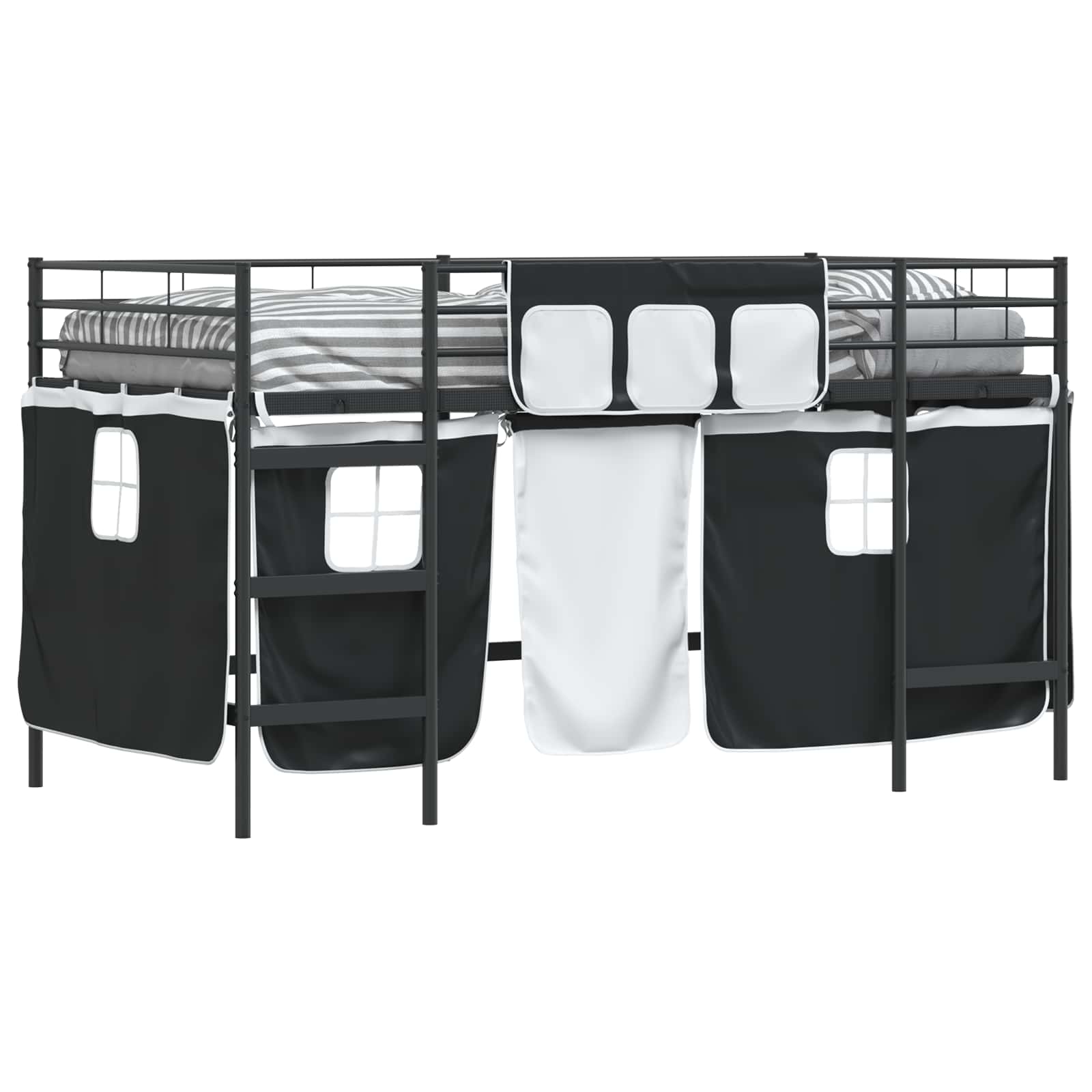 Loftbedframe voor Kinderen met Gordijnen Zwart 90 x 200 cm is nu te koop bij PeponiXL, paradijselijk wonen!