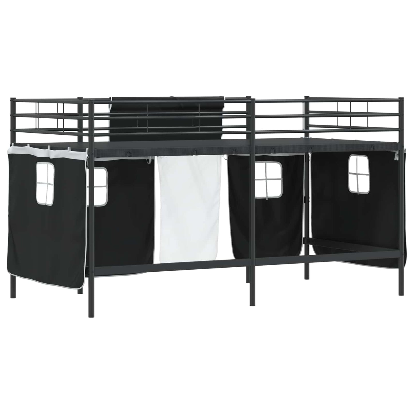 Loftbedframe voor Kinderen met Gordijnen Zwart 90 x 200 cm is nu te koop bij PeponiXL, paradijselijk wonen!