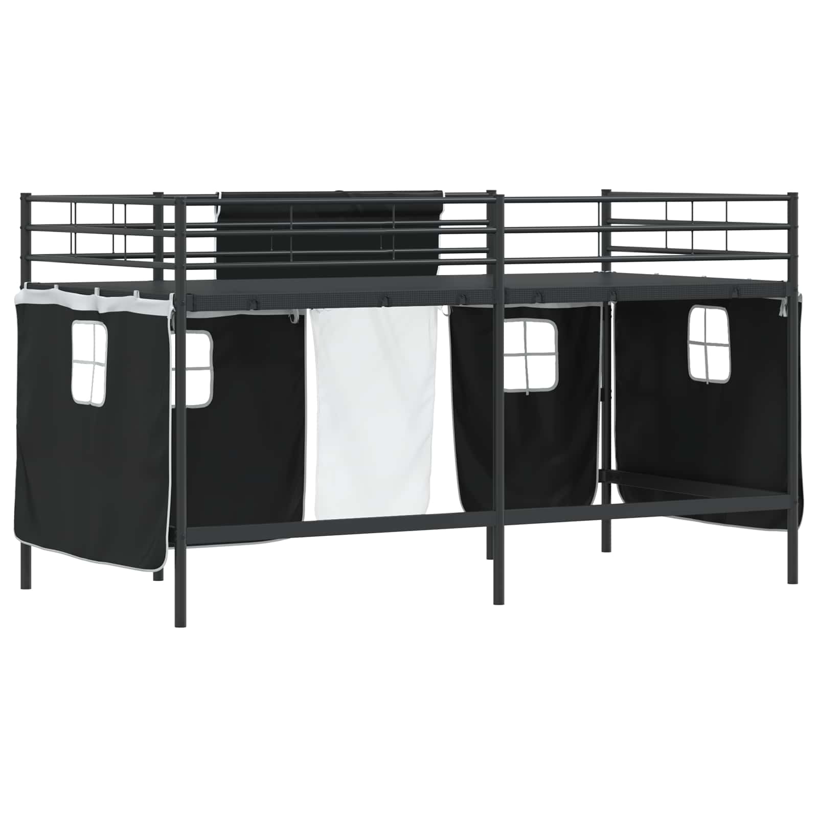 Loftbedframe voor Kinderen met Gordijnen Zwart 90 x 200 cm is nu te koop bij PeponiXL, paradijselijk wonen!