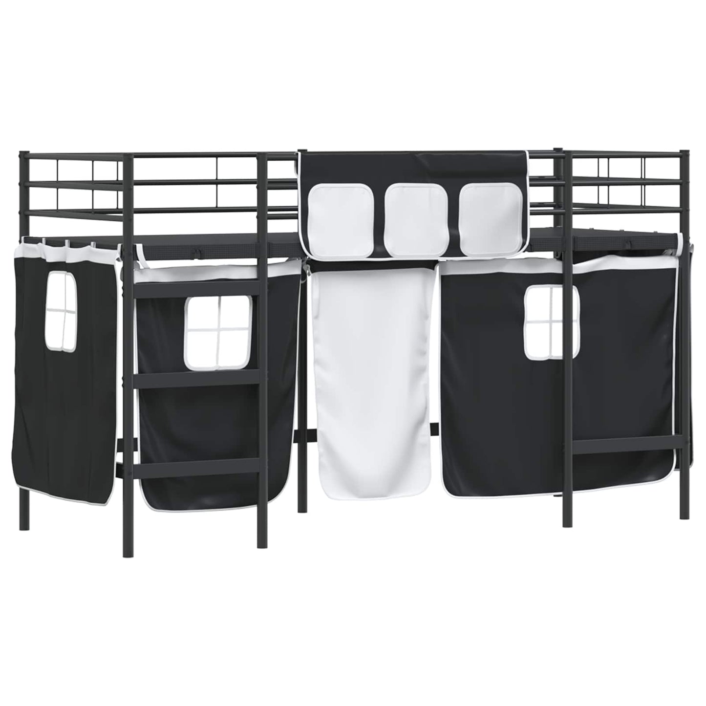 Loftbedframe voor Kinderen met Gordijnen Zwart 100 x 190 cm is nu te koop bij PeponiXL, paradijselijk wonen!