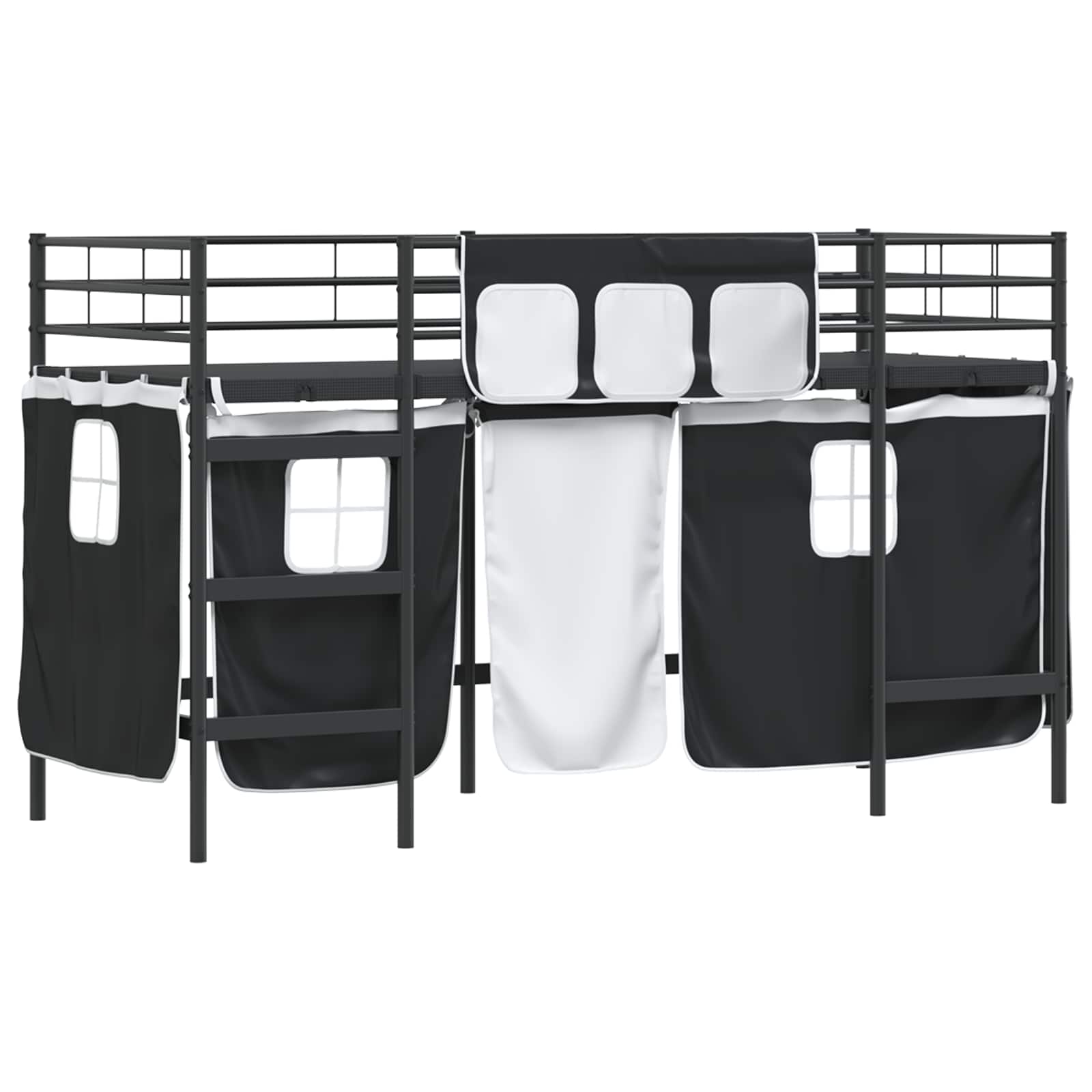 Loftbedframe voor Kinderen met Gordijnen Zwart 100 x 190 cm is nu te koop bij PeponiXL, paradijselijk wonen!